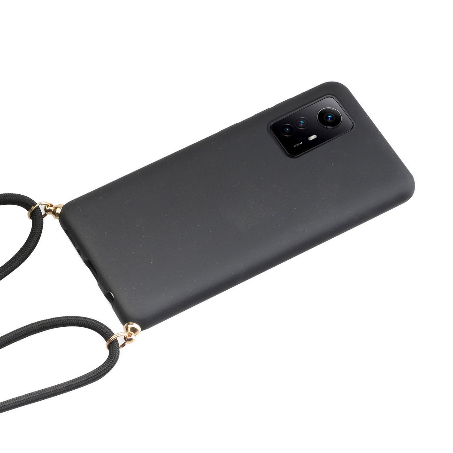 Eco-friendly Phone Case for Xiaomi Redmi Note 12S 4G , Biodegradable Wheat Straw+TPU Cover with Lanyard - Black
