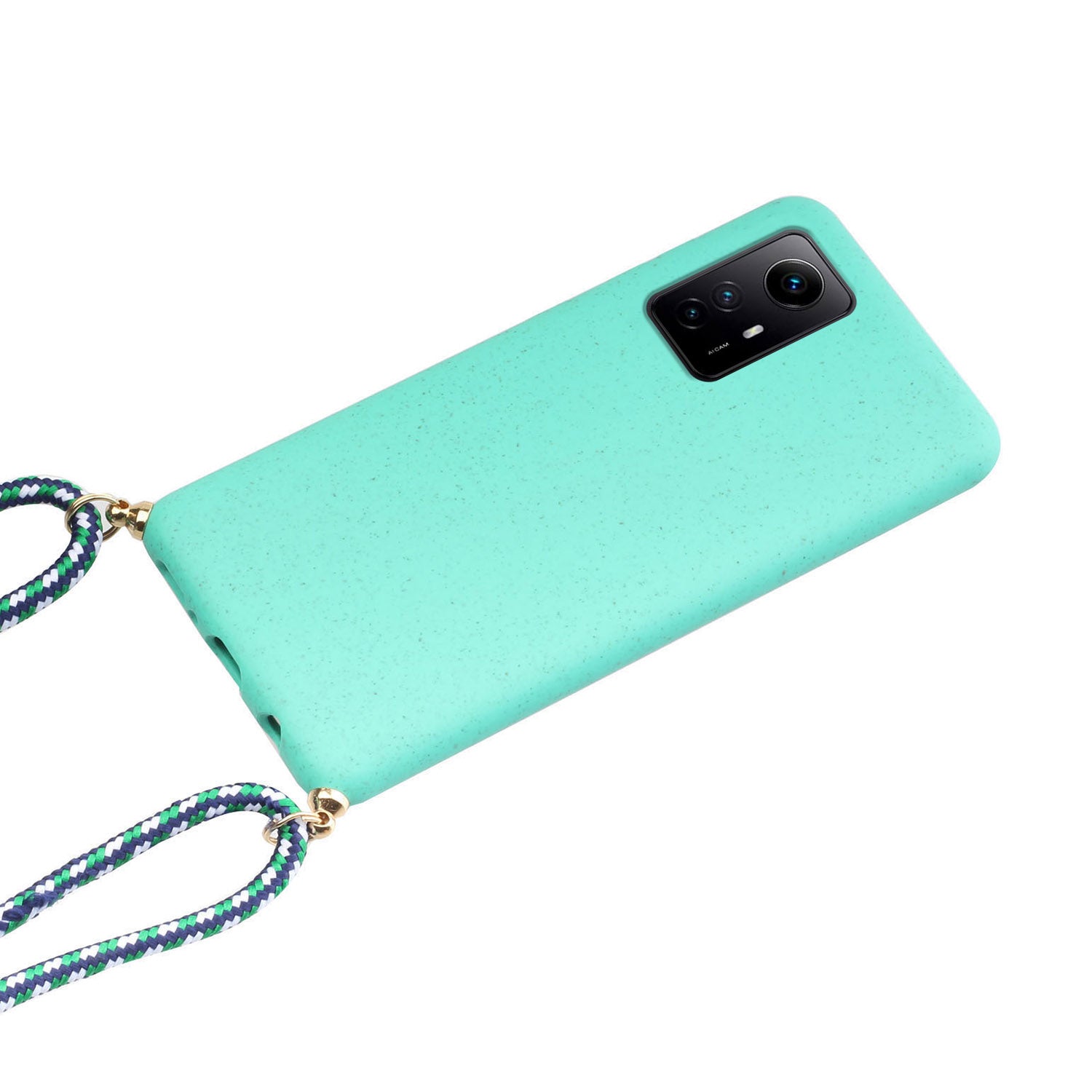 Eco-friendly Phone Case for Xiaomi Redmi Note 12S 4G , Biodegradable Wheat Straw+TPU Cover with Lanyard - Sky Blue