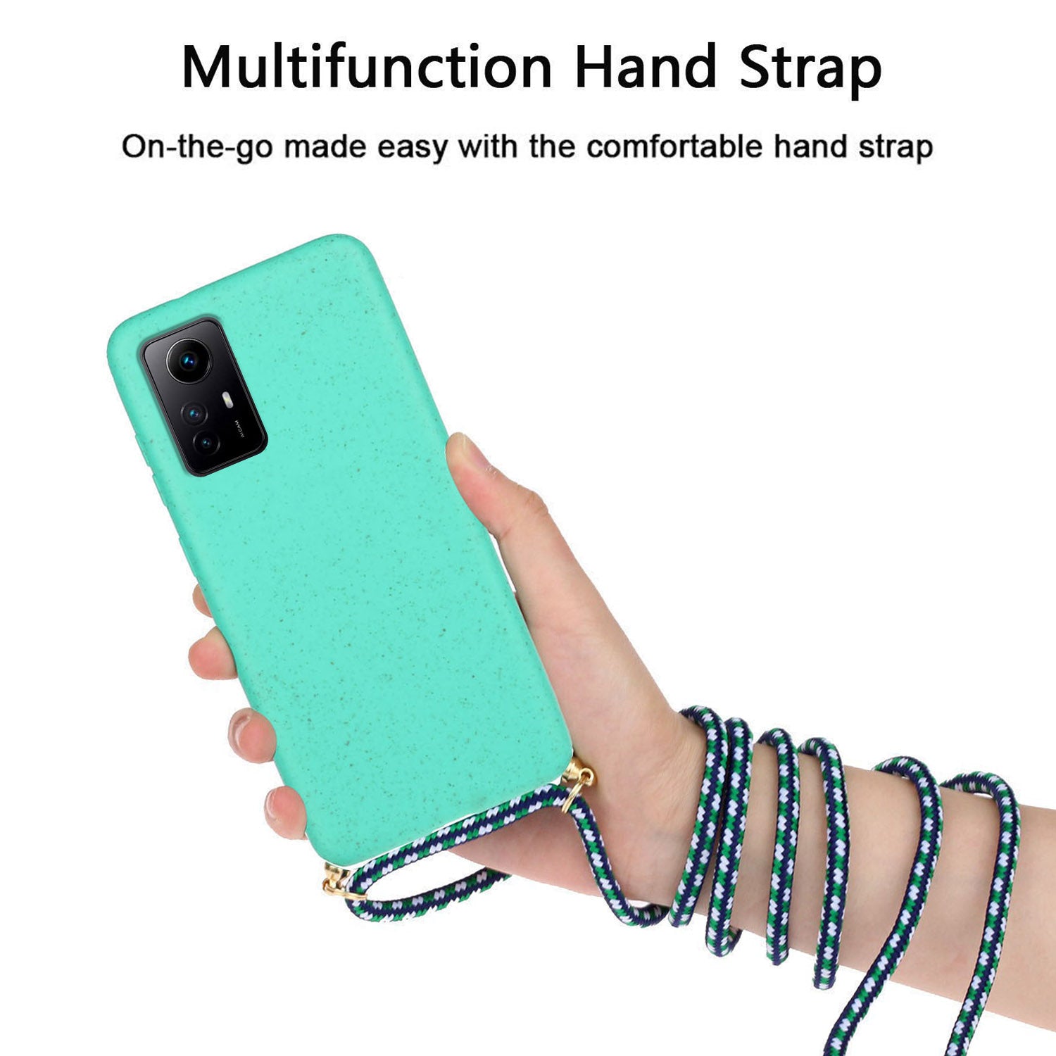 Eco-friendly Phone Case for Xiaomi Redmi Note 12S 4G , Biodegradable Wheat Straw+TPU Cover with Lanyard - Sky Blue