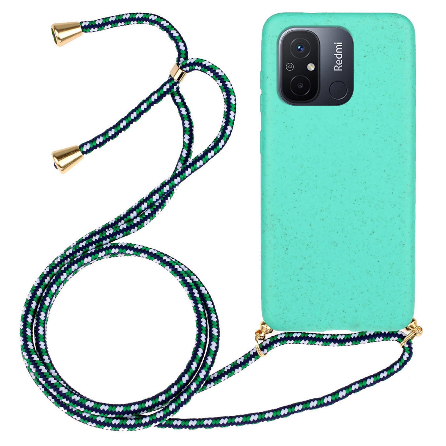 Uniqkart for Xiaomi Redmi 12C 4G / Poco C55 4G Wheat Straw+TPU Case Biodegradable Phone Cover with Lanyard - Sky Blue