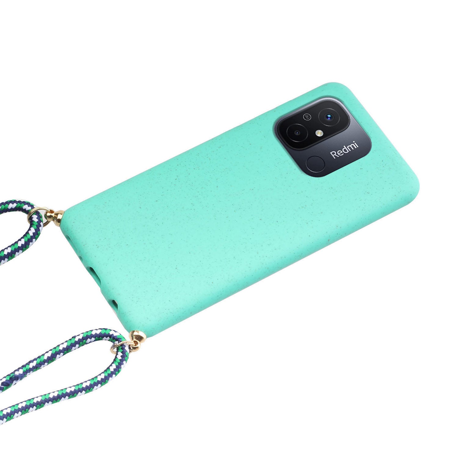 Uniqkart for Xiaomi Redmi 12C 4G / Poco C55 4G Wheat Straw+TPU Case Biodegradable Phone Cover with Lanyard - Sky Blue