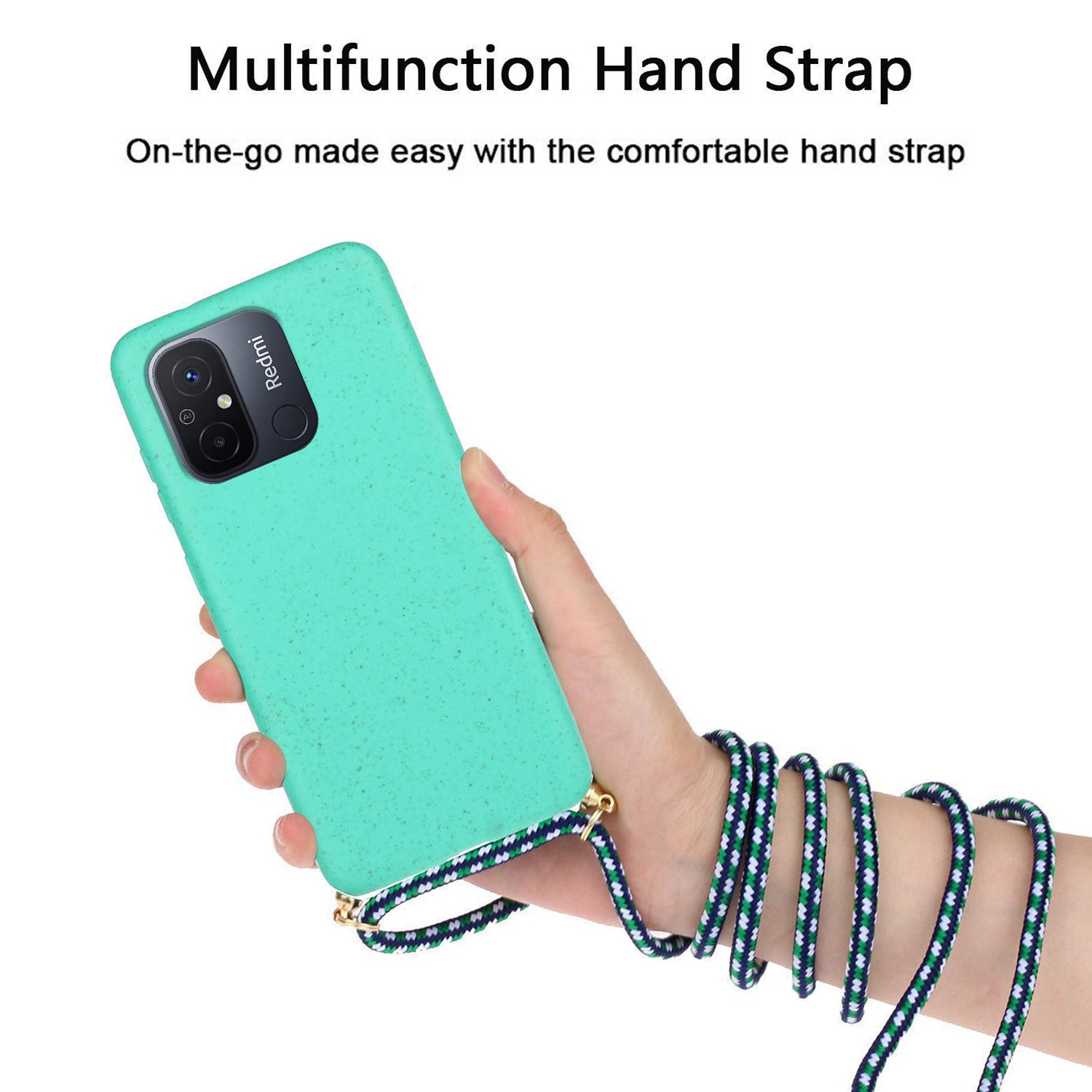 Uniqkart for Xiaomi Redmi 12C 4G / Poco C55 4G Wheat Straw+TPU Case Biodegradable Phone Cover with Lanyard - Sky Blue
