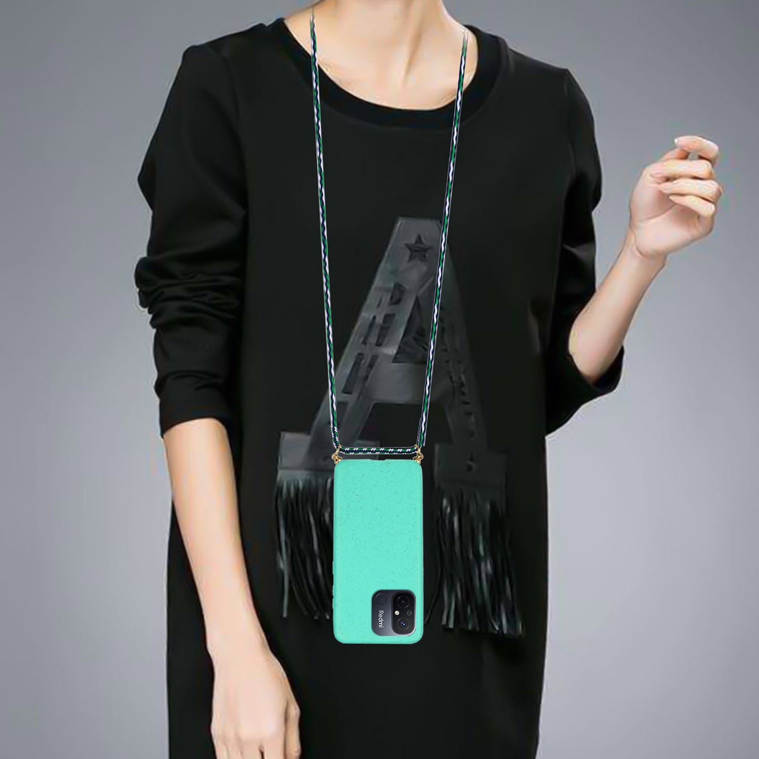 Uniqkart for Xiaomi Redmi 12C 4G / Poco C55 4G Wheat Straw+TPU Case Biodegradable Phone Cover with Lanyard - Sky Blue