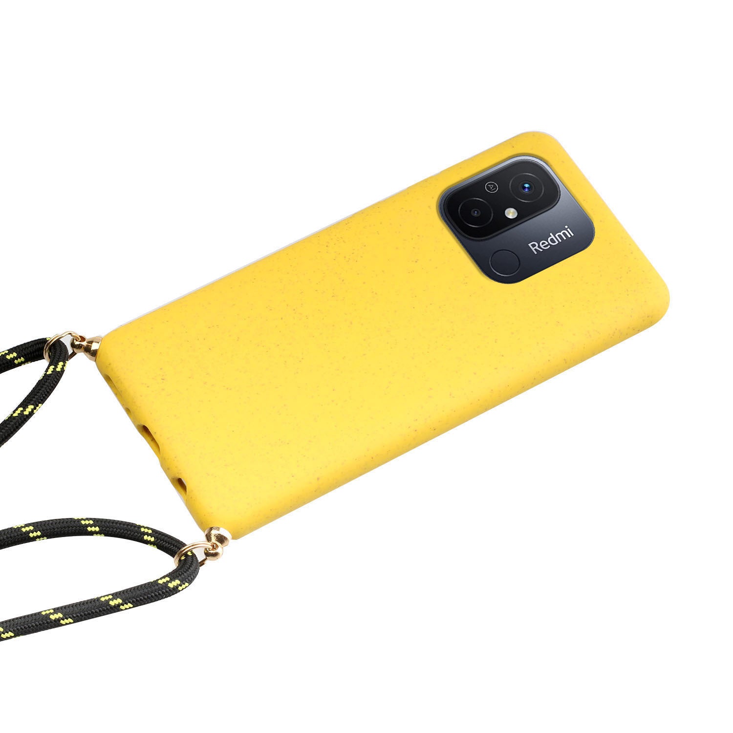 Uniqkart for Xiaomi Redmi 12C 4G / Poco C55 4G Wheat Straw+TPU Case Biodegradable Phone Cover with Lanyard - Yellow
