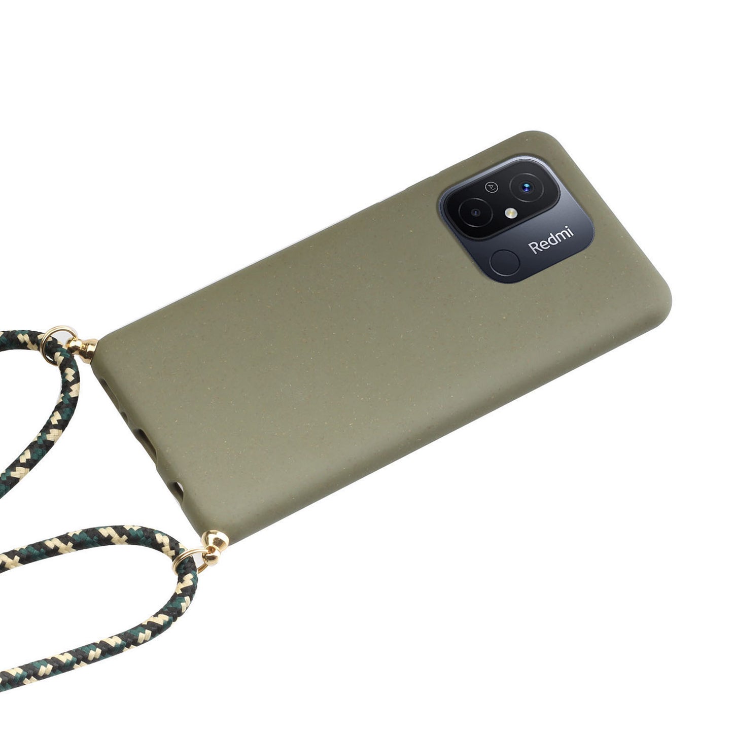 Uniqkart for Xiaomi Redmi 12C 4G / Poco C55 4G Wheat Straw+TPU Case Biodegradable Phone Cover with Lanyard - Army Green