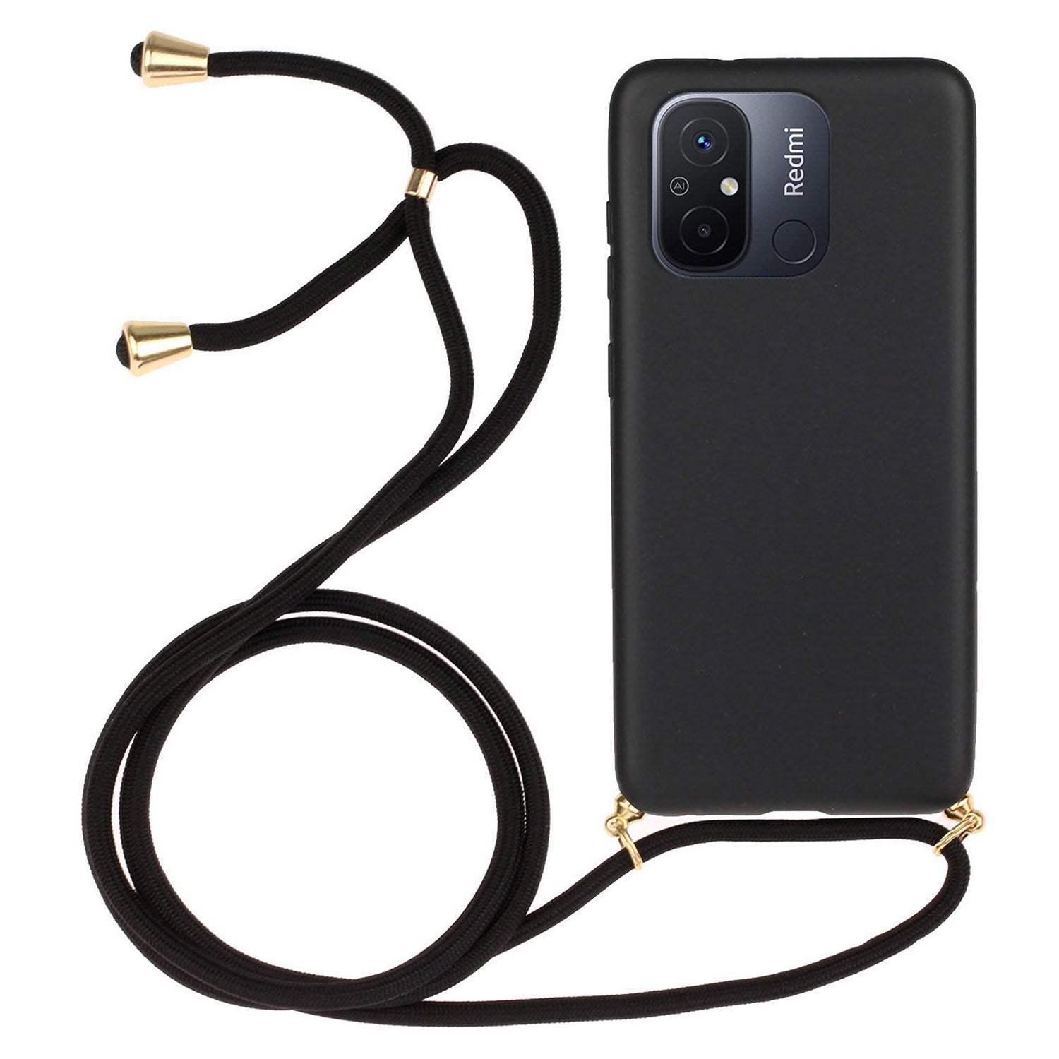 Uniqkart for Xiaomi Redmi 12C 4G / Poco C55 4G Wheat Straw+TPU Case Biodegradable Phone Cover with Lanyard - Black