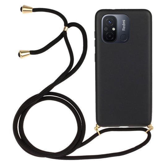 Uniqkart for Xiaomi Redmi 12C 4G / Poco C55 4G Wheat Straw+TPU Case Biodegradable Phone Cover with Lanyard - Black