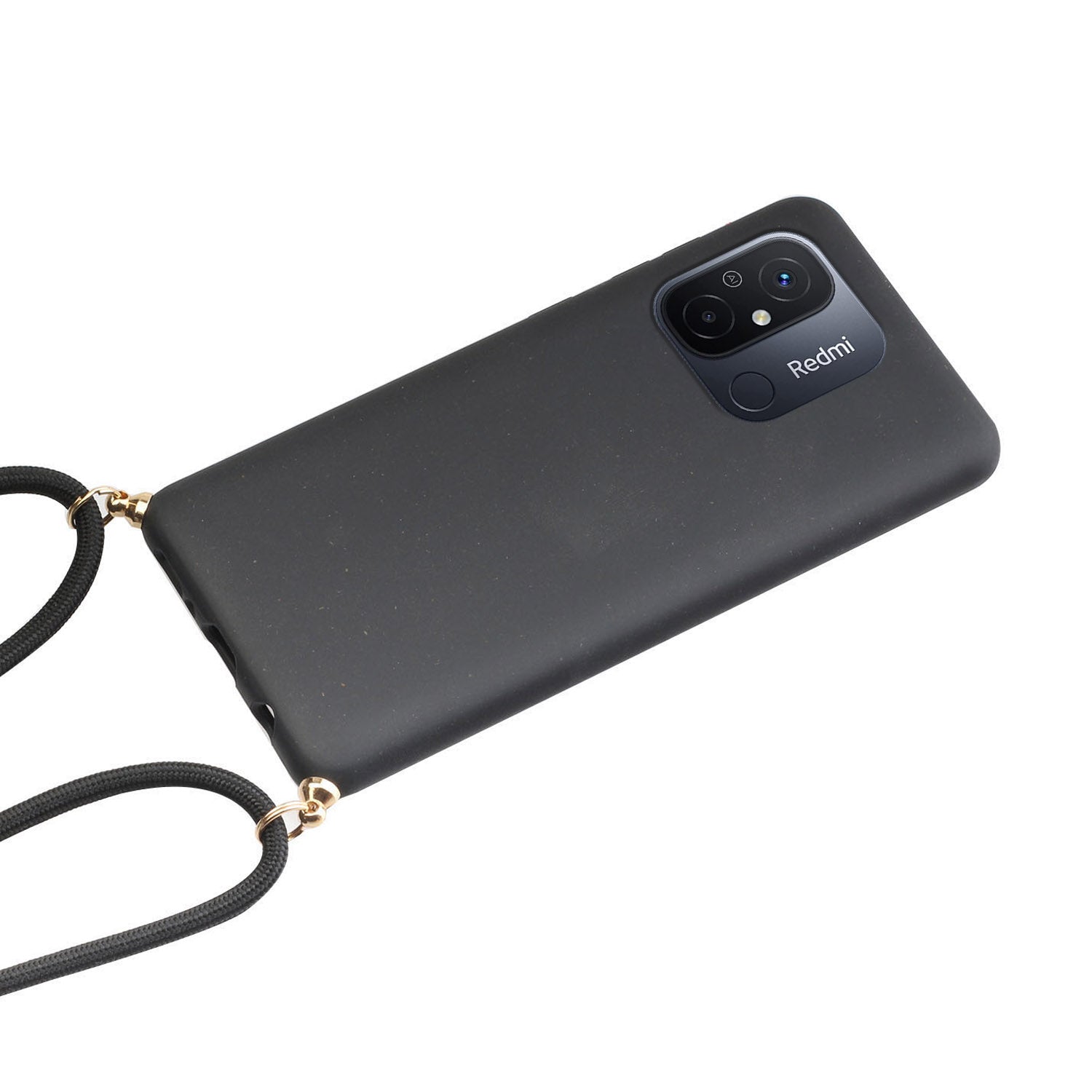 Uniqkart for Xiaomi Redmi 12C 4G / Poco C55 4G Wheat Straw+TPU Case Biodegradable Phone Cover with Lanyard - Black