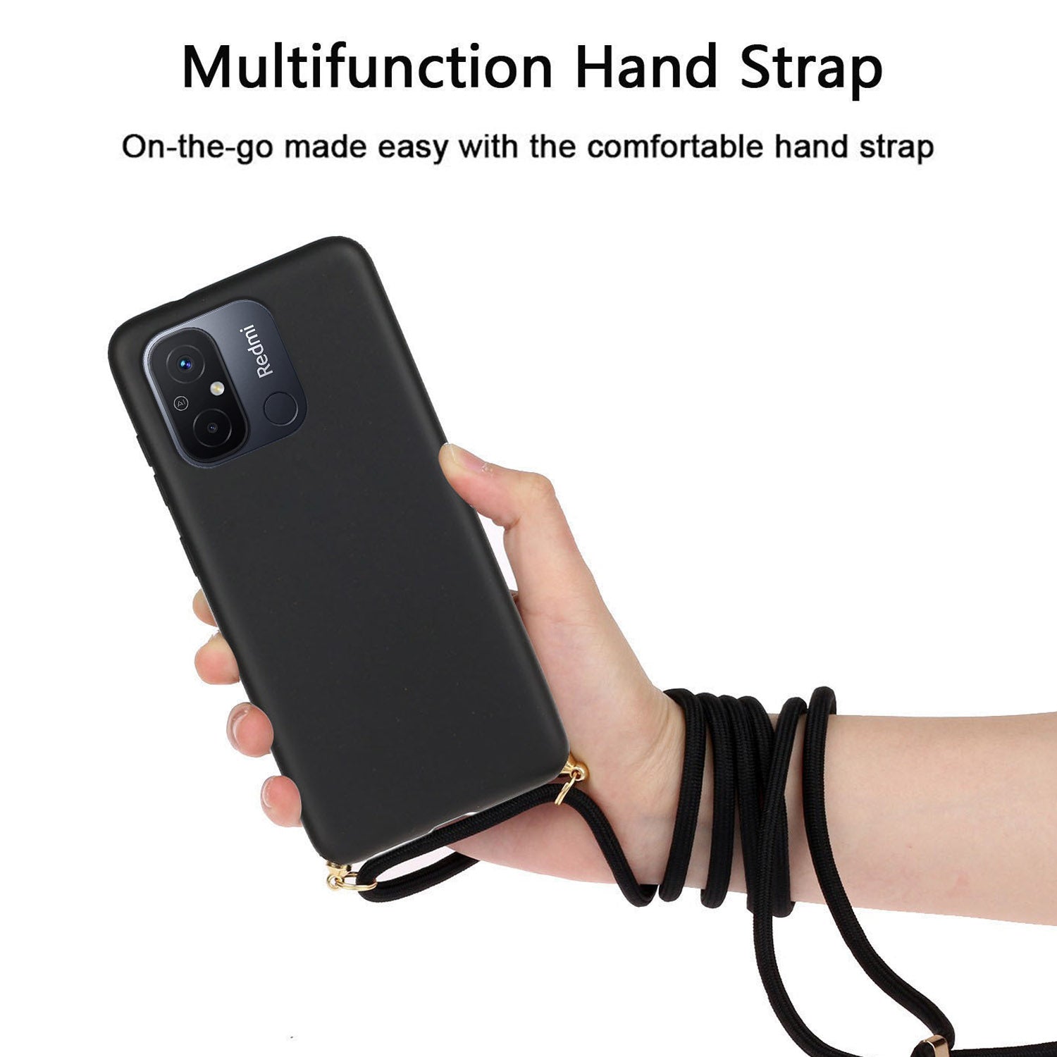 Uniqkart for Xiaomi Redmi 12C 4G / Poco C55 4G Wheat Straw+TPU Case Biodegradable Phone Cover with Lanyard - Black