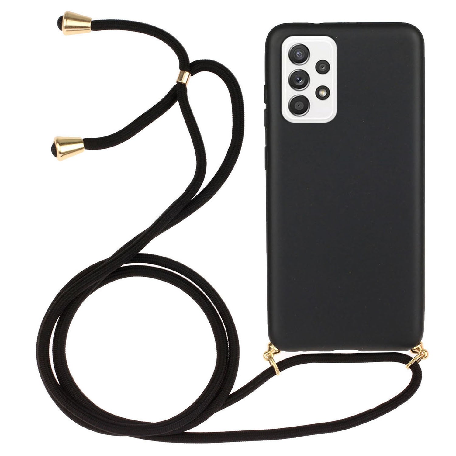 Uniqkart for Samsung Galaxy A23 4G / A23 5G (Global Version) Biodegradable Phone Case Wheat Straw+TPU Cover with Lanyard - Black