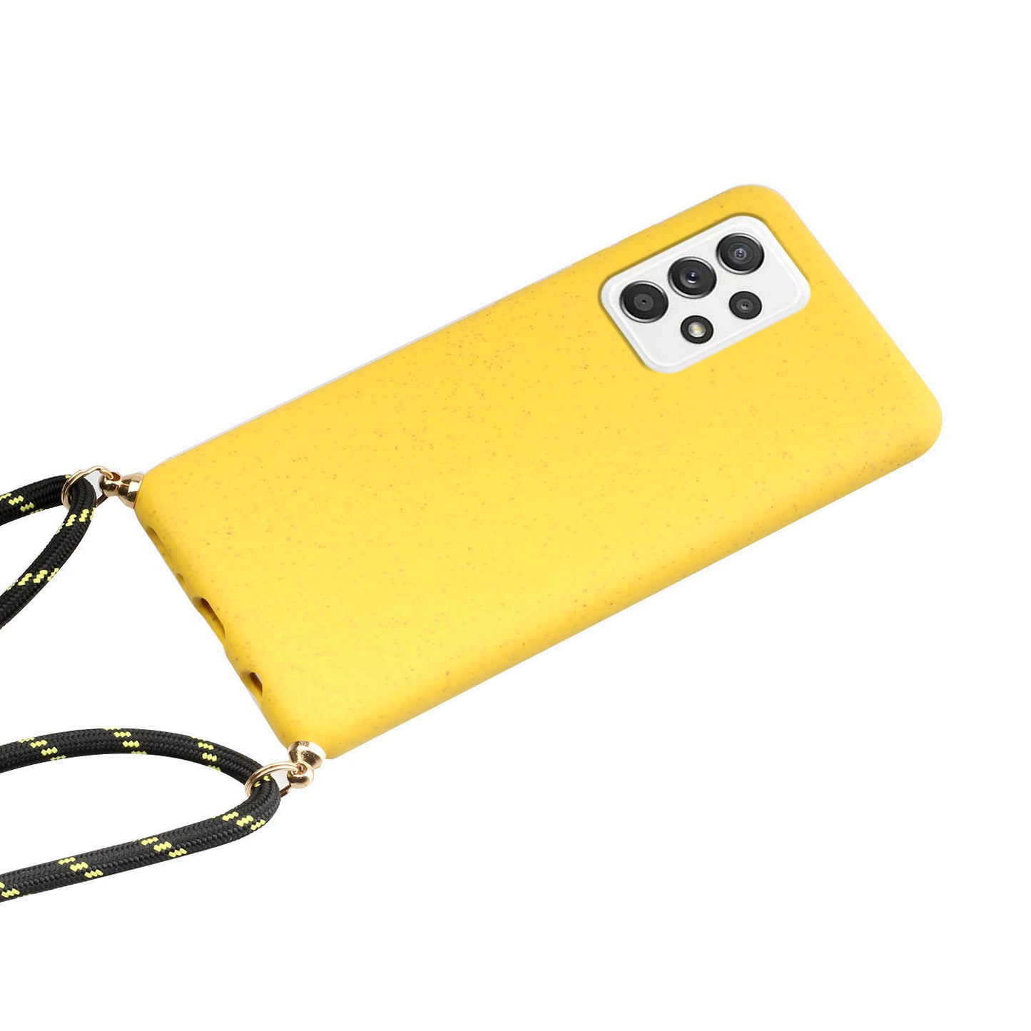 Uniqkart for Samsung Galaxy A23 4G / A23 5G (Global Version) Biodegradable Phone Case Wheat Straw+TPU Cover with Lanyard - Yellow