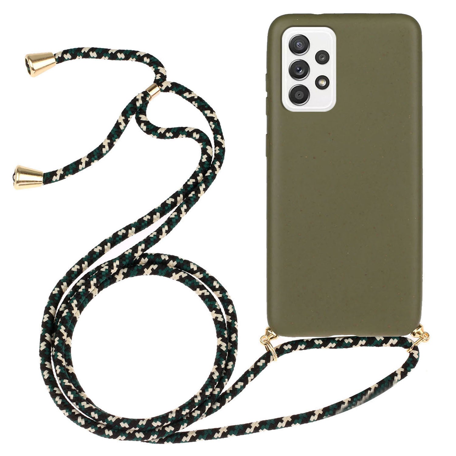 for Samsung Galaxy A23 4G / A23 5G (Global Version) Biodegradable Phone Case Wheat Straw+TPU Cover with Lanyard - Army Green
