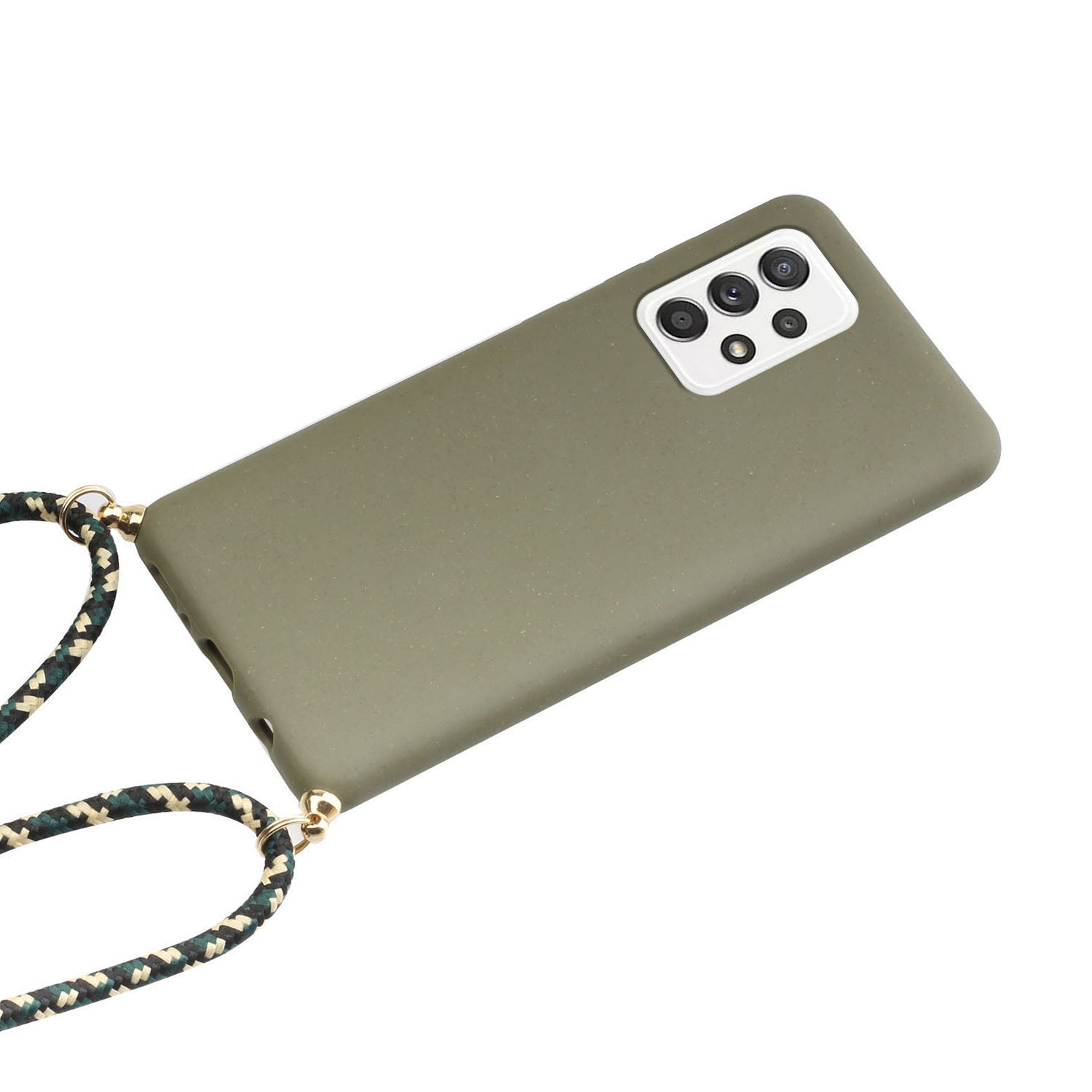 for Samsung Galaxy A23 4G / A23 5G (Global Version) Biodegradable Phone Case Wheat Straw+TPU Cover with Lanyard - Army Green