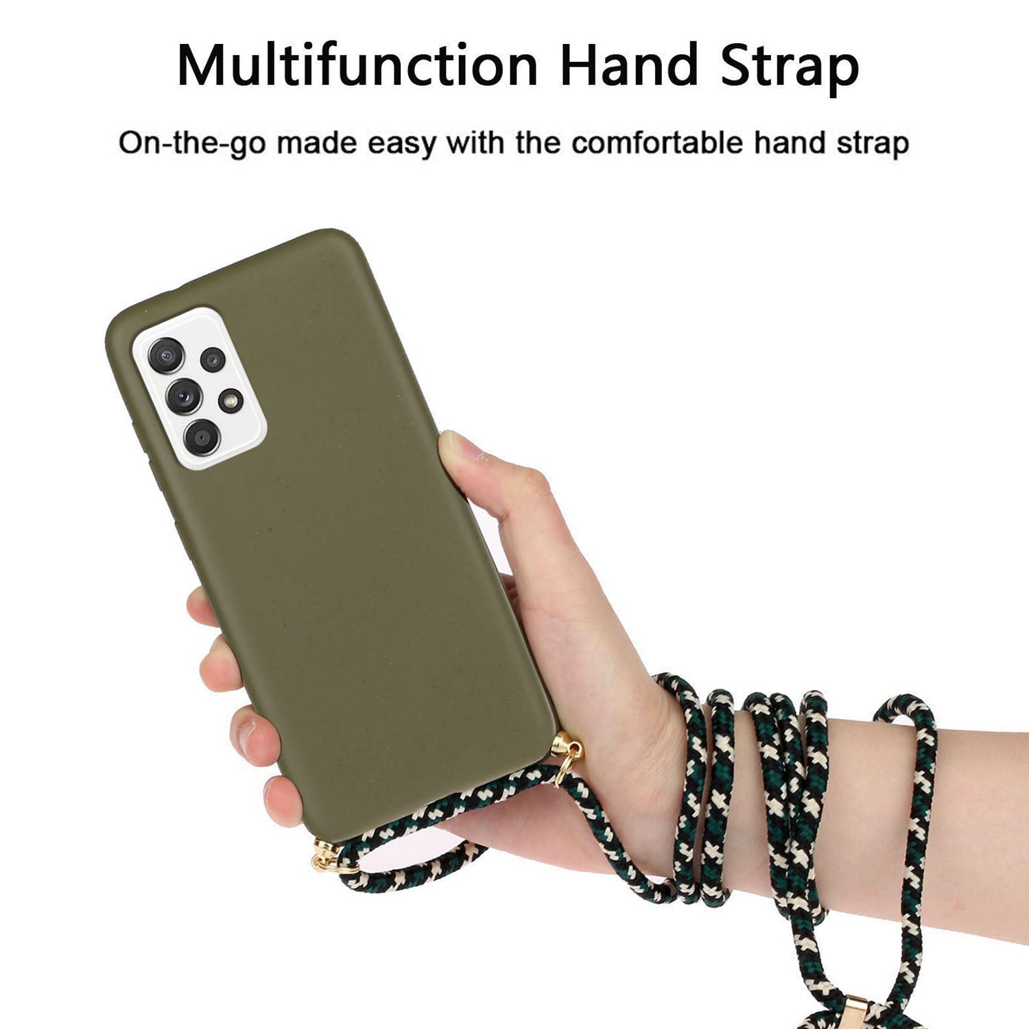 for Samsung Galaxy A23 4G / A23 5G (Global Version) Biodegradable Phone Case Wheat Straw+TPU Cover with Lanyard - Army Green