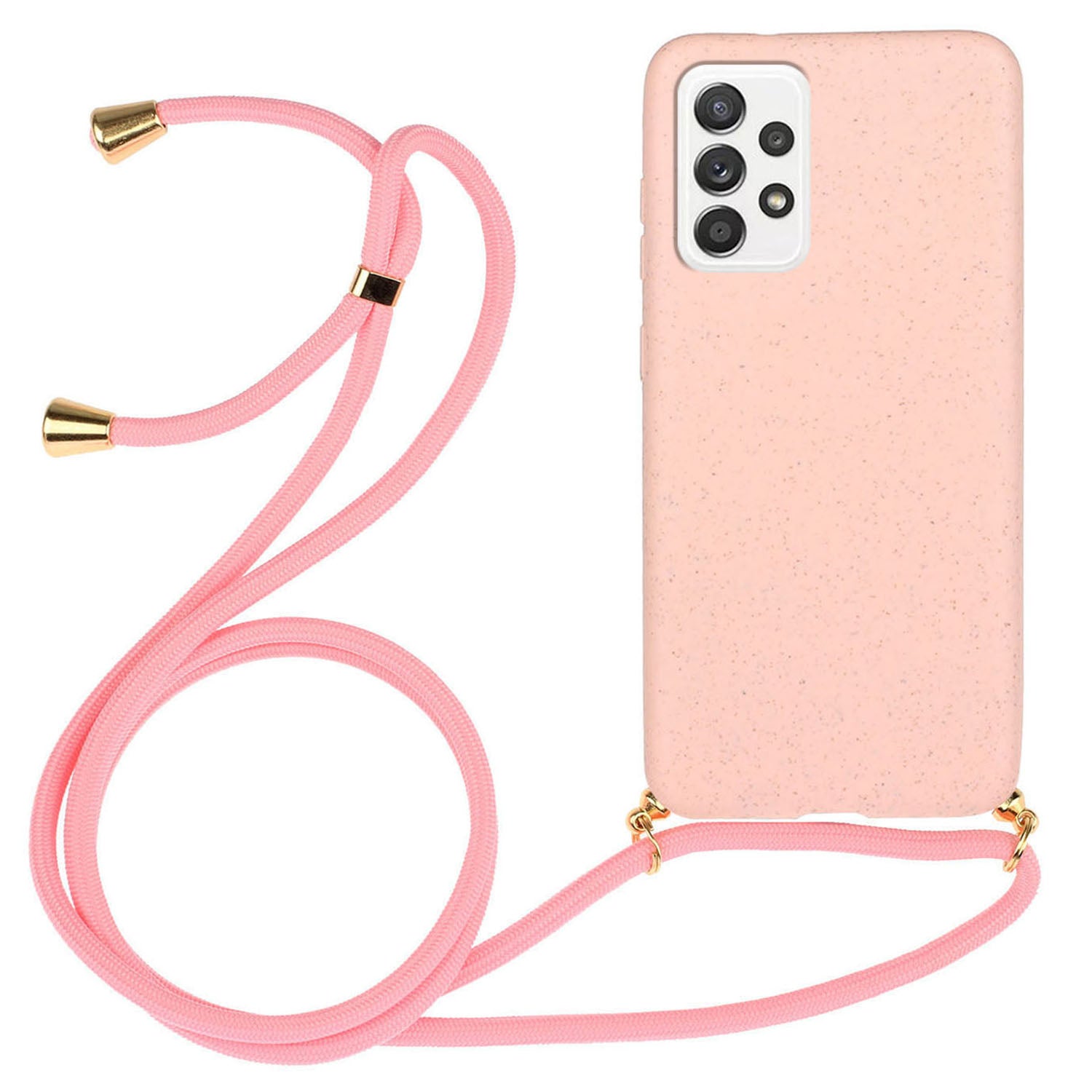 for Samsung Galaxy A23 4G / A23 5G (Global Version) Biodegradable Phone Case Wheat Straw+TPU Cover with Lanyard - Pink