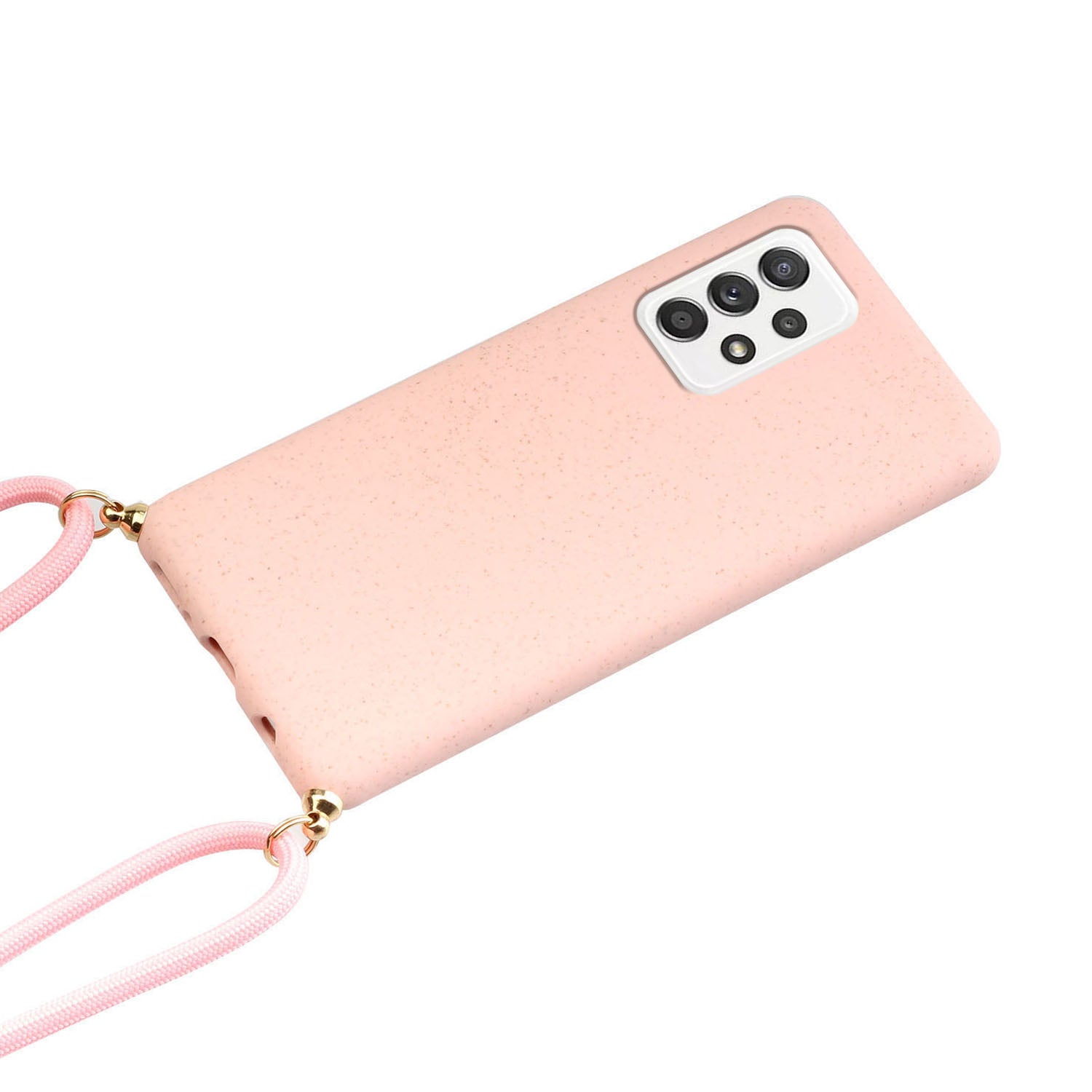 for Samsung Galaxy A23 4G / A23 5G (Global Version) Biodegradable Phone Case Wheat Straw+TPU Cover with Lanyard - Pink