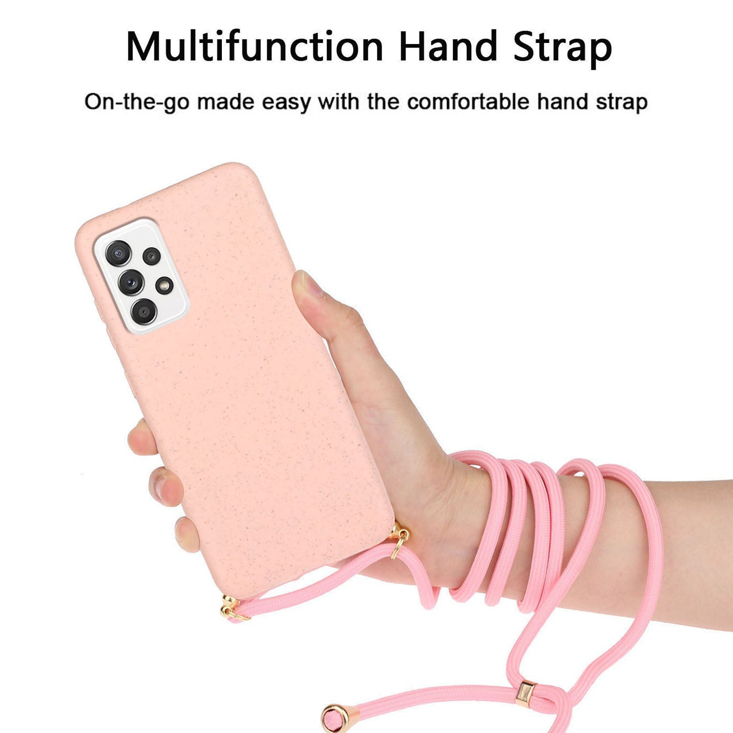 for Samsung Galaxy A23 4G / A23 5G (Global Version) Biodegradable Phone Case Wheat Straw+TPU Cover with Lanyard - Pink