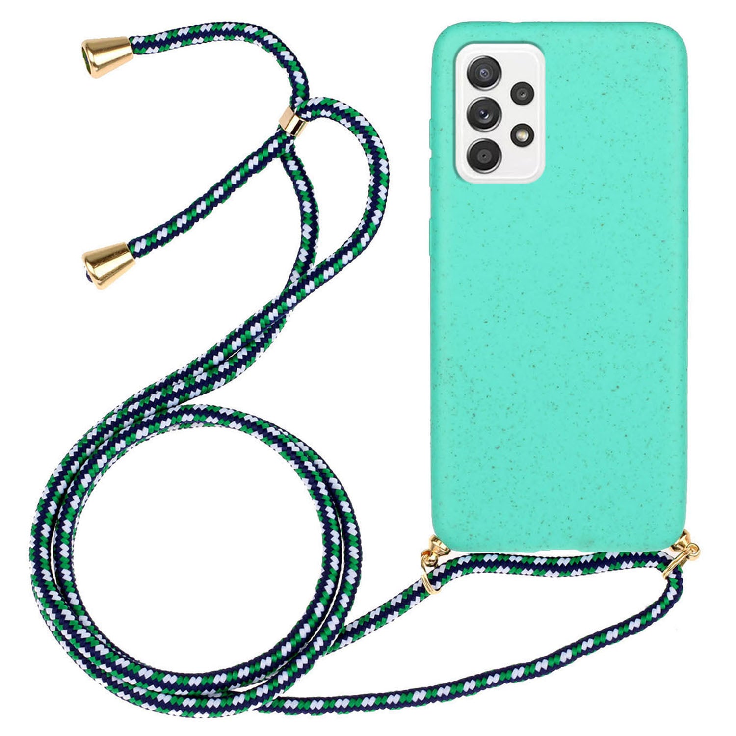 for Samsung Galaxy A23 4G / A23 5G (Global Version) Biodegradable Phone Case Wheat Straw+TPU Cover with Lanyard - Sky Blue