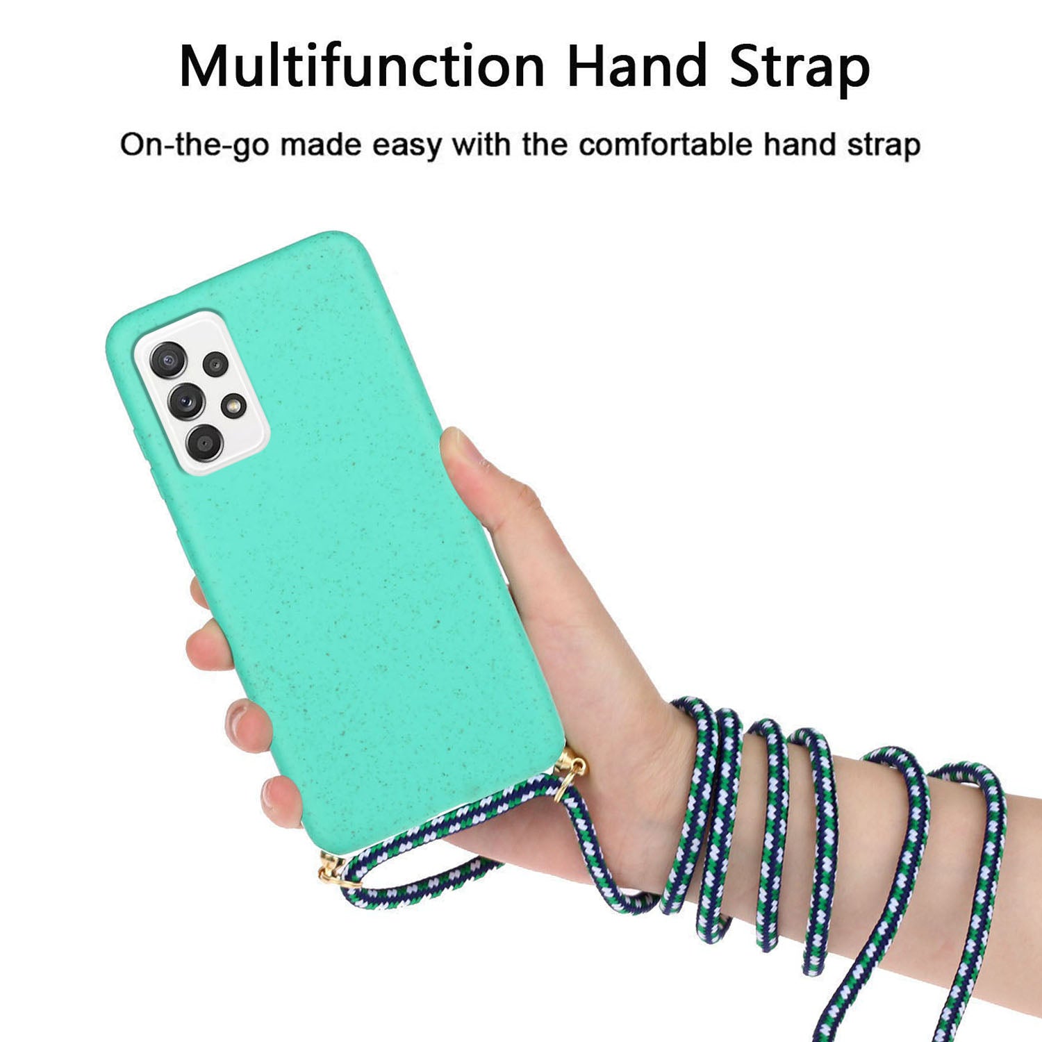 for Samsung Galaxy A23 4G / A23 5G (Global Version) Biodegradable Phone Case Wheat Straw+TPU Cover with Lanyard - Sky Blue
