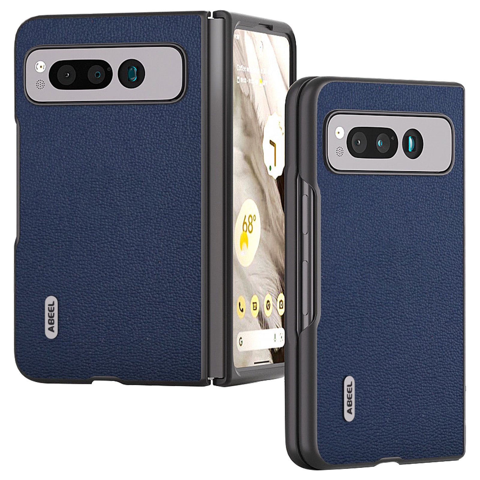 Uniqkart for Google Pixel Fold Protective Cover Genuine Cow Leather + PC Litchi Texture Phone Case - Blue