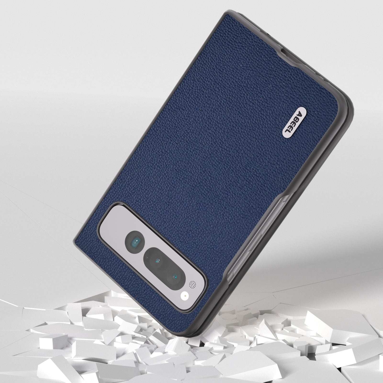 Uniqkart for Google Pixel Fold Protective Cover Genuine Cow Leather + PC Litchi Texture Phone Case - Blue