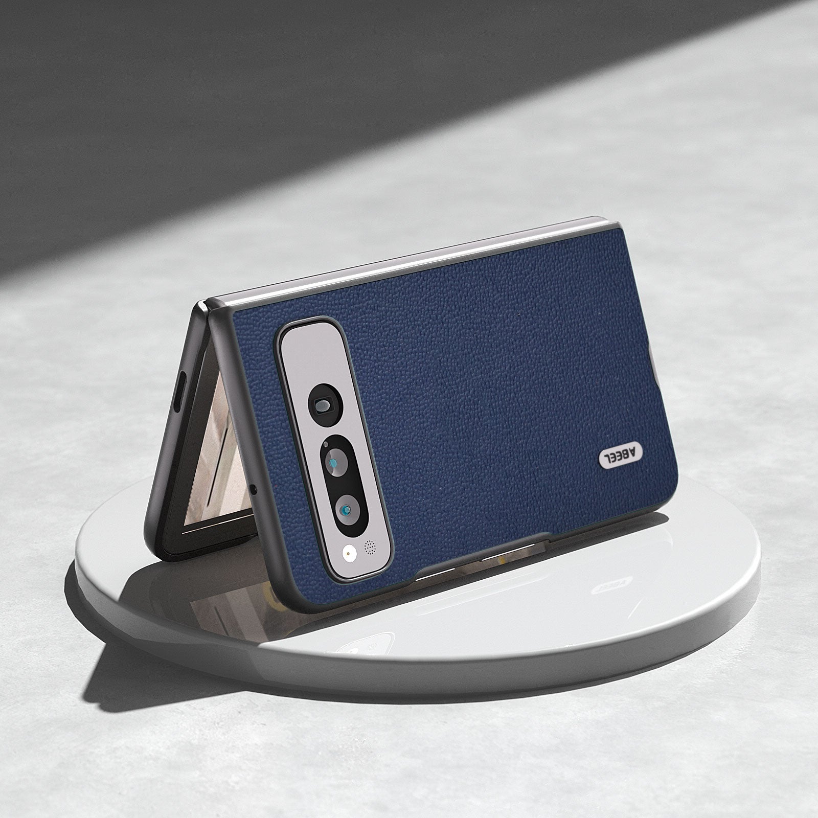 Uniqkart for Google Pixel Fold Protective Cover Genuine Cow Leather + PC Litchi Texture Phone Case - Blue