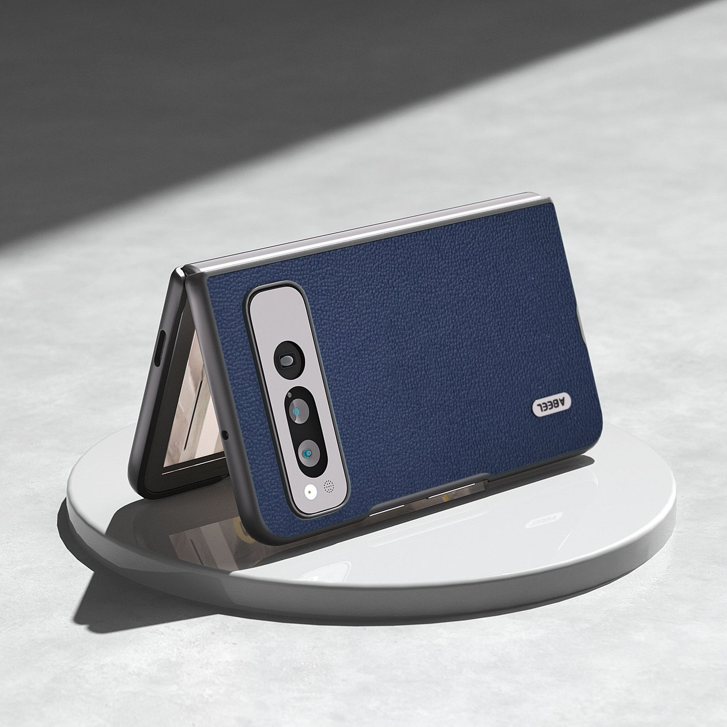 Uniqkart for Google Pixel Fold Protective Cover Genuine Cow Leather + PC Litchi Texture Phone Case - Blue