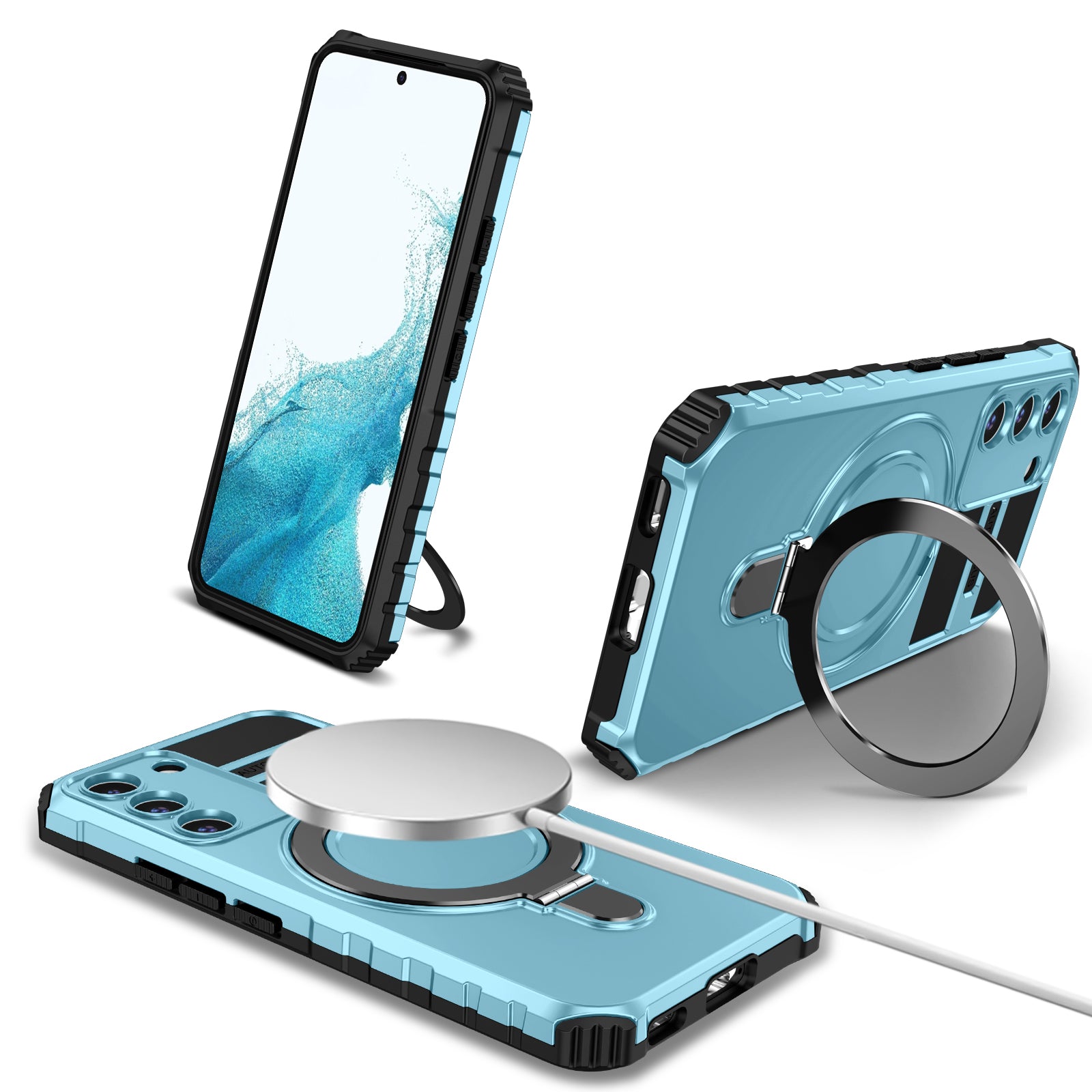 Uniqkart for Samsung Galaxy S22 5G Magnetic Case Compatible with MagSafe PC+TPU Kickstand Phone Cover - Baby Blue