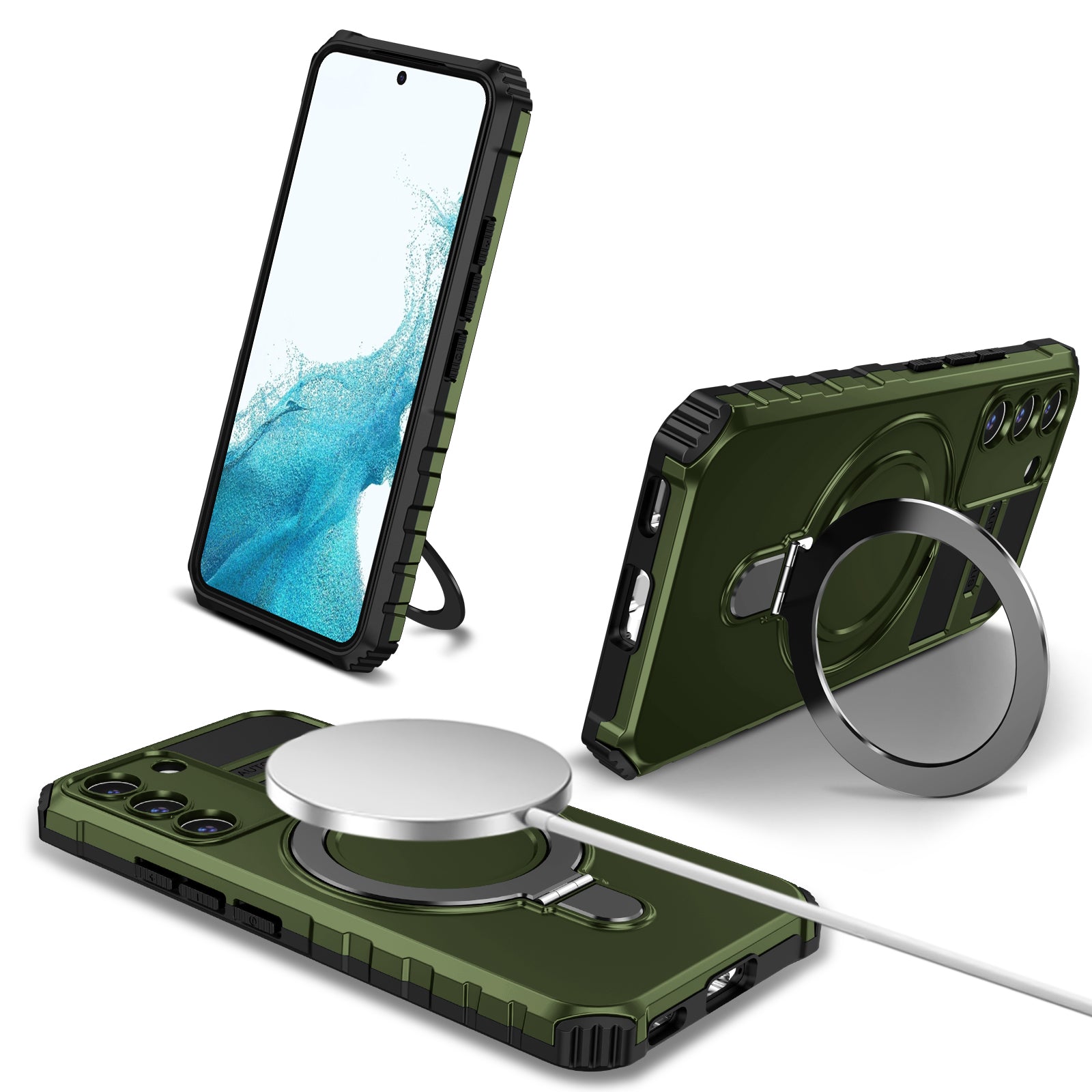 Uniqkart for Samsung Galaxy S22 5G Magnetic Case Compatible with MagSafe PC+TPU Kickstand Phone Cover - Green