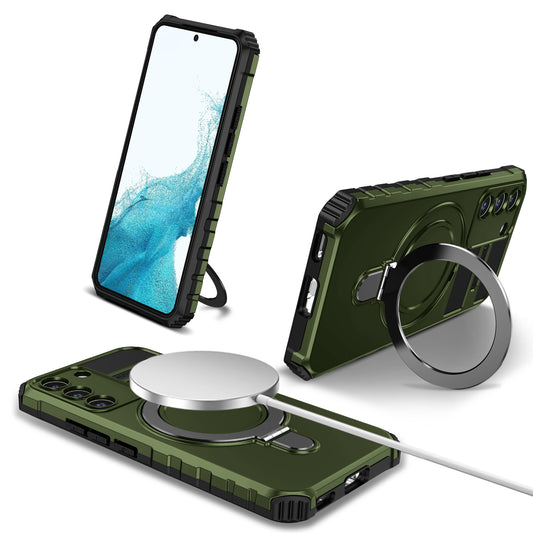 Uniqkart for Samsung Galaxy S22 5G Magnetic Case Compatible with MagSafe PC+TPU Kickstand Phone Cover - Green