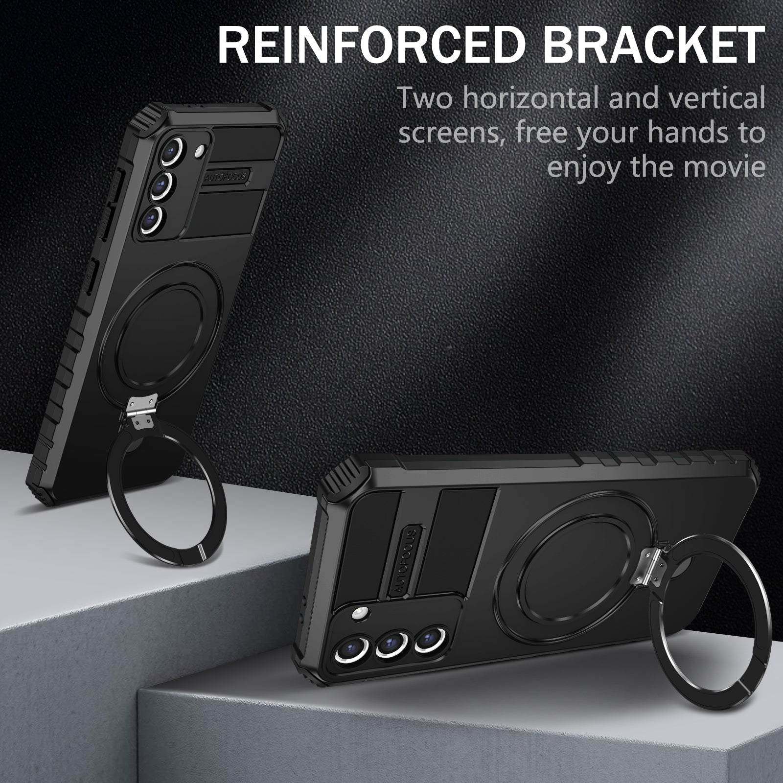 Uniqkart for Samsung Galaxy S21 5G Magnetic Kickstand Phone Case PC+TPU Hybrid Shockproof Cover - Black