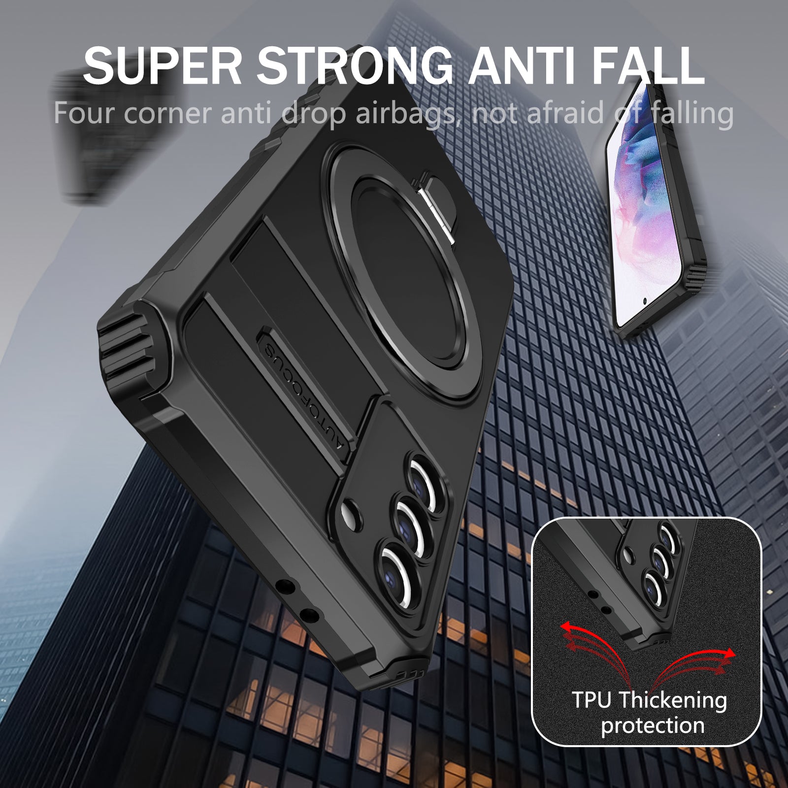 Uniqkart for Samsung Galaxy S21 5G Magnetic Kickstand Phone Case PC+TPU Hybrid Shockproof Cover - Black