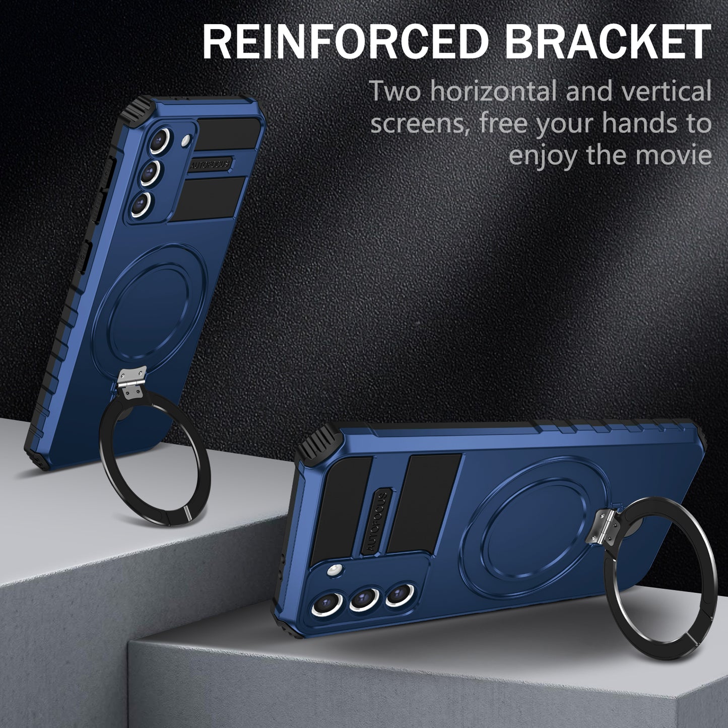 Uniqkart for Samsung Galaxy S21 5G Magnetic Kickstand Phone Case PC+TPU Hybrid Shockproof Cover - Blue