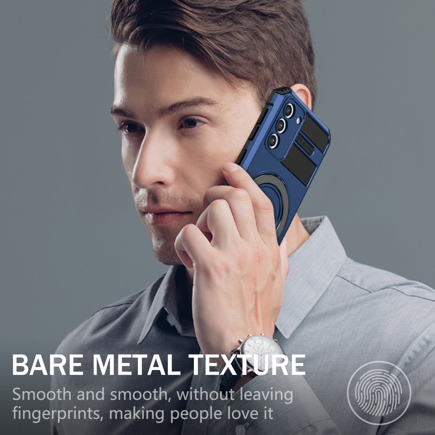 Uniqkart for Samsung Galaxy S21 5G Magnetic Kickstand Phone Case PC+TPU Hybrid Shockproof Cover - Blue