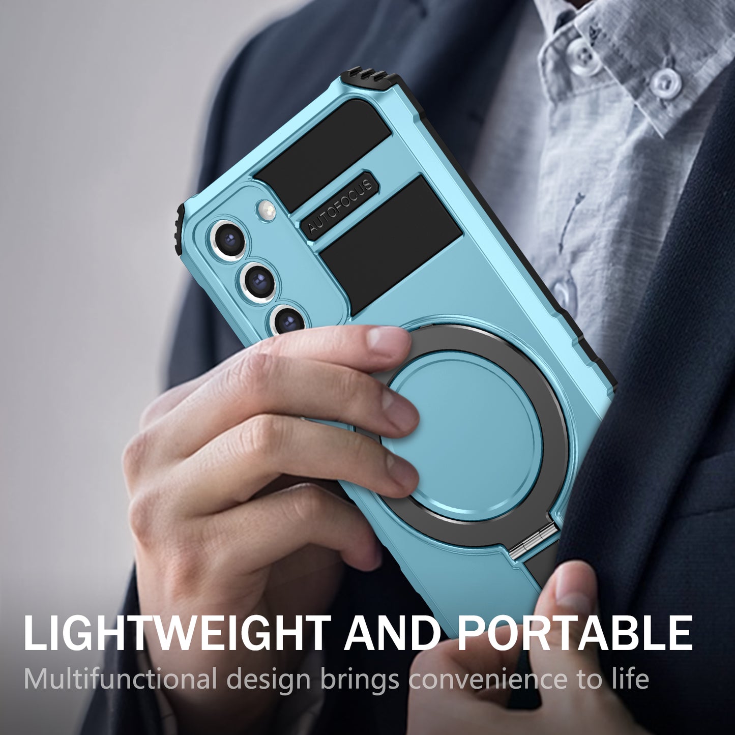 Uniqkart for Samsung Galaxy S21 5G Magnetic Kickstand Phone Case PC+TPU Hybrid Shockproof Cover - Baby Blue