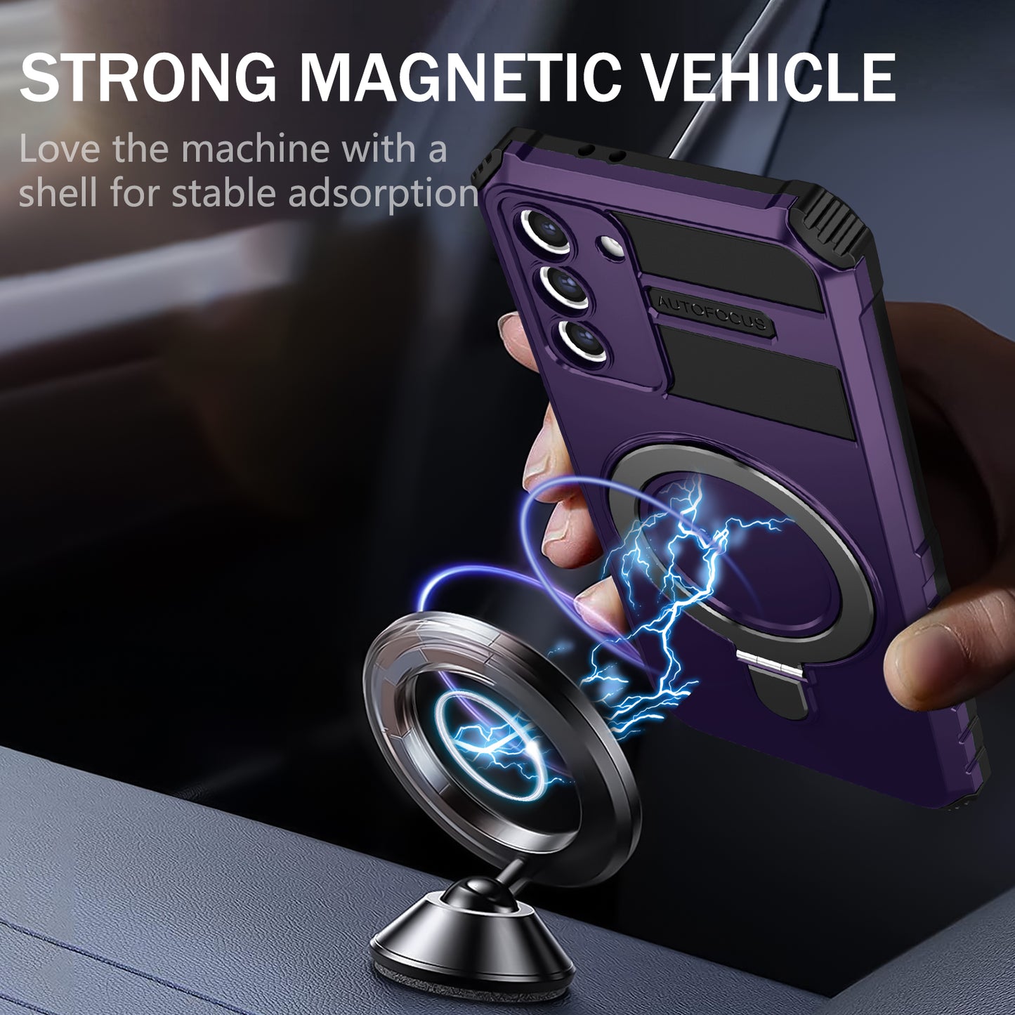 Uniqkart for Samsung Galaxy S21 5G Magnetic Kickstand Phone Case PC+TPU Hybrid Shockproof Cover - Purple