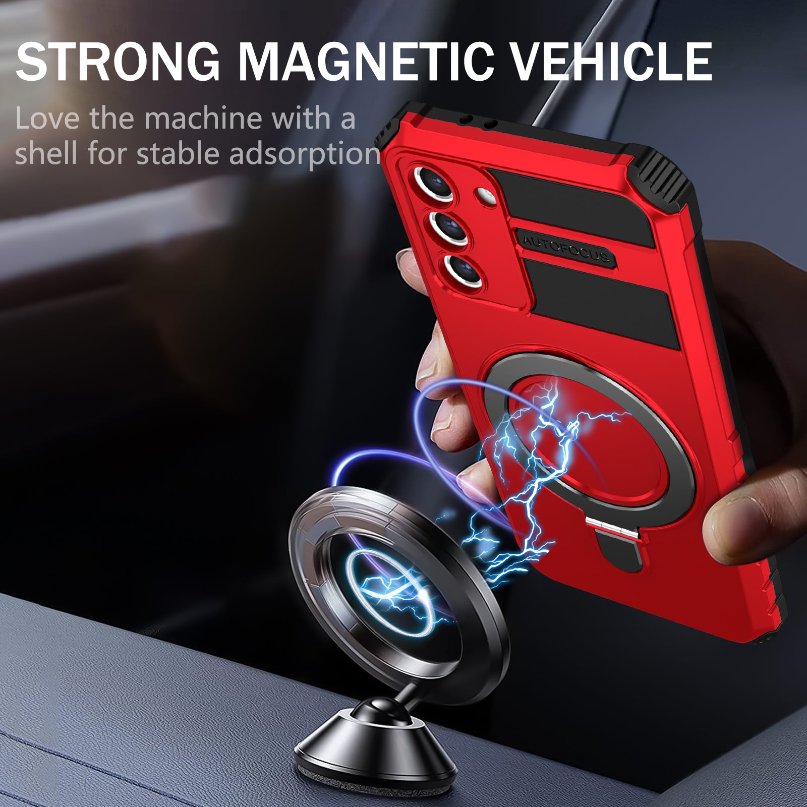 Uniqkart for Samsung Galaxy S21 5G Magnetic Kickstand Phone Case PC+TPU Hybrid Shockproof Cover - Red