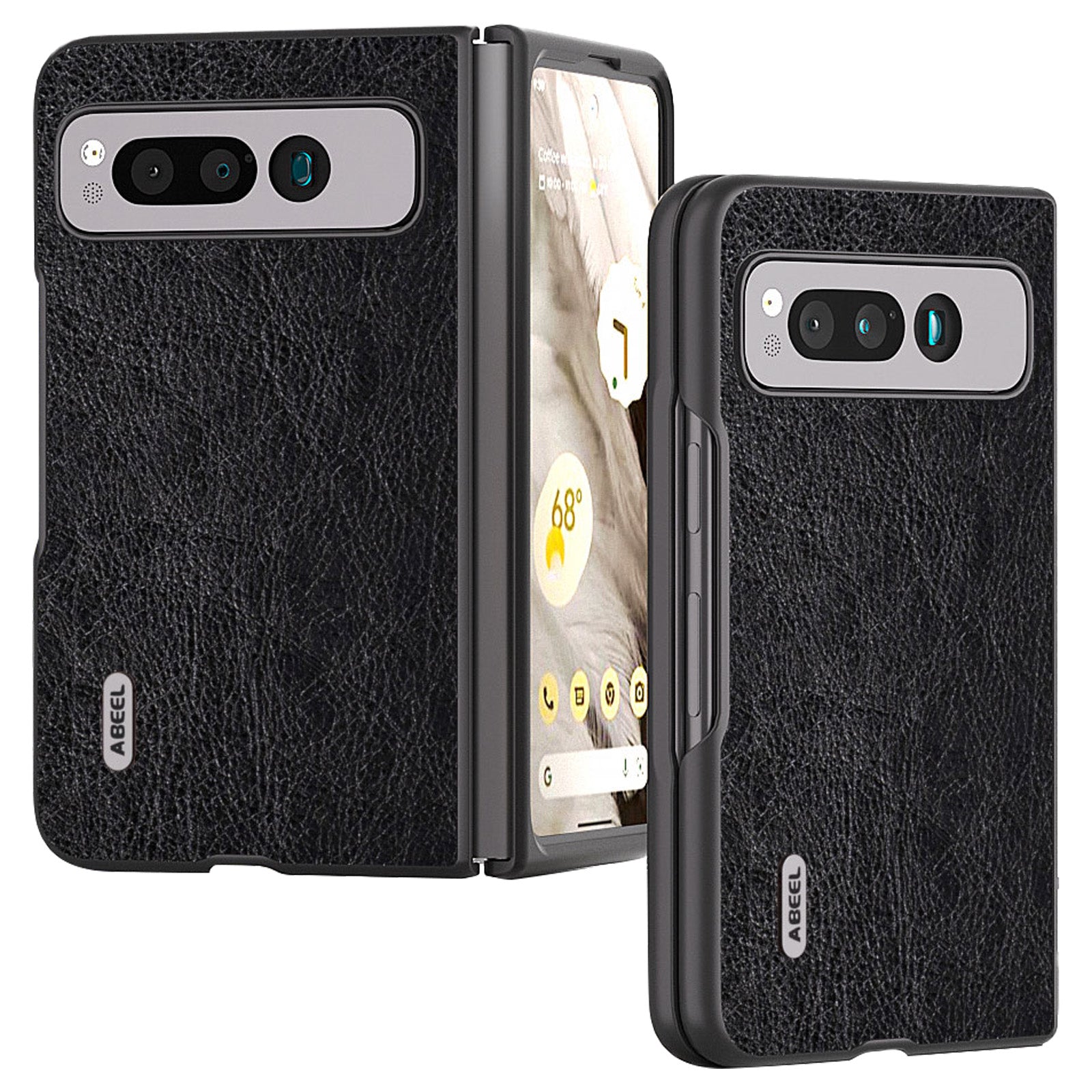 Uniqkart for Google Pixel Fold PU Leather+PC Phone Case Litchi Retro Texture Protective Cover - Black