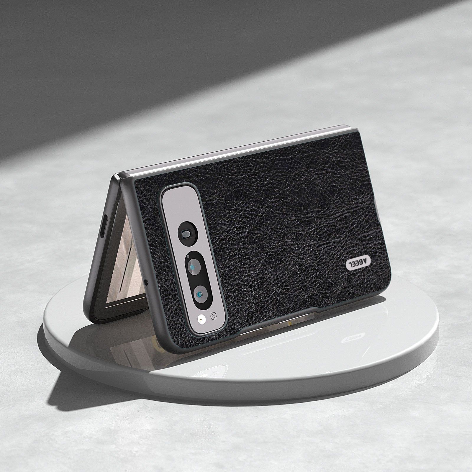 Uniqkart for Google Pixel Fold PU Leather+PC Phone Case Litchi Retro Texture Protective Cover - Black