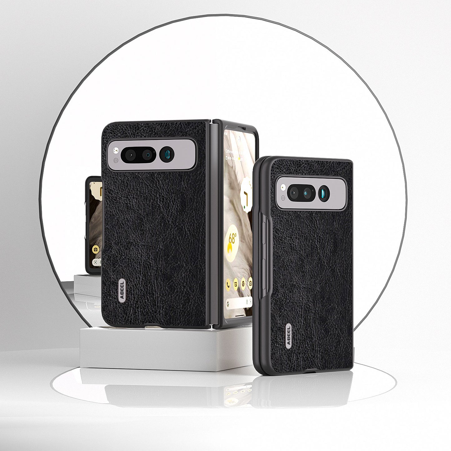 Uniqkart for Google Pixel Fold PU Leather+PC Phone Case Litchi Retro Texture Protective Cover - Black
