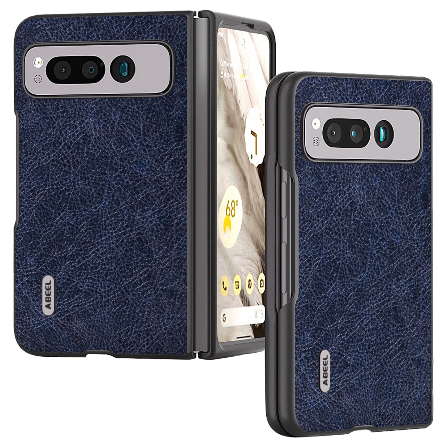 Uniqkart for Google Pixel Fold PU Leather+PC Phone Case Litchi Retro Texture Protective Cover - Blue