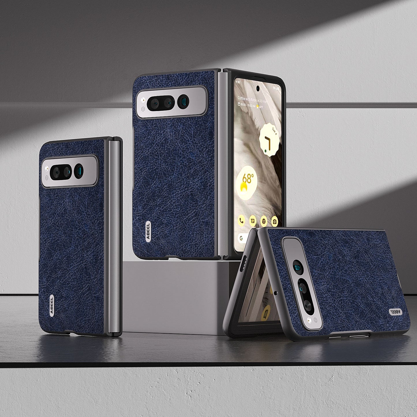 Uniqkart for Google Pixel Fold PU Leather+PC Phone Case Litchi Retro Texture Protective Cover - Blue