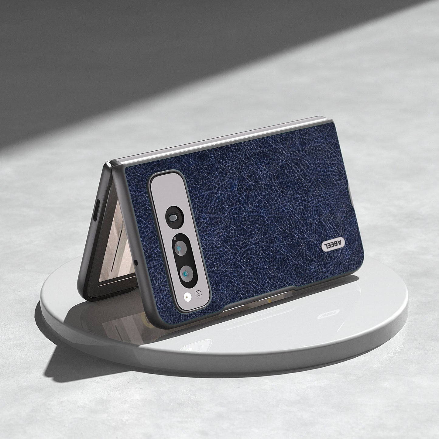 Uniqkart for Google Pixel Fold PU Leather+PC Phone Case Litchi Retro Texture Protective Cover - Blue