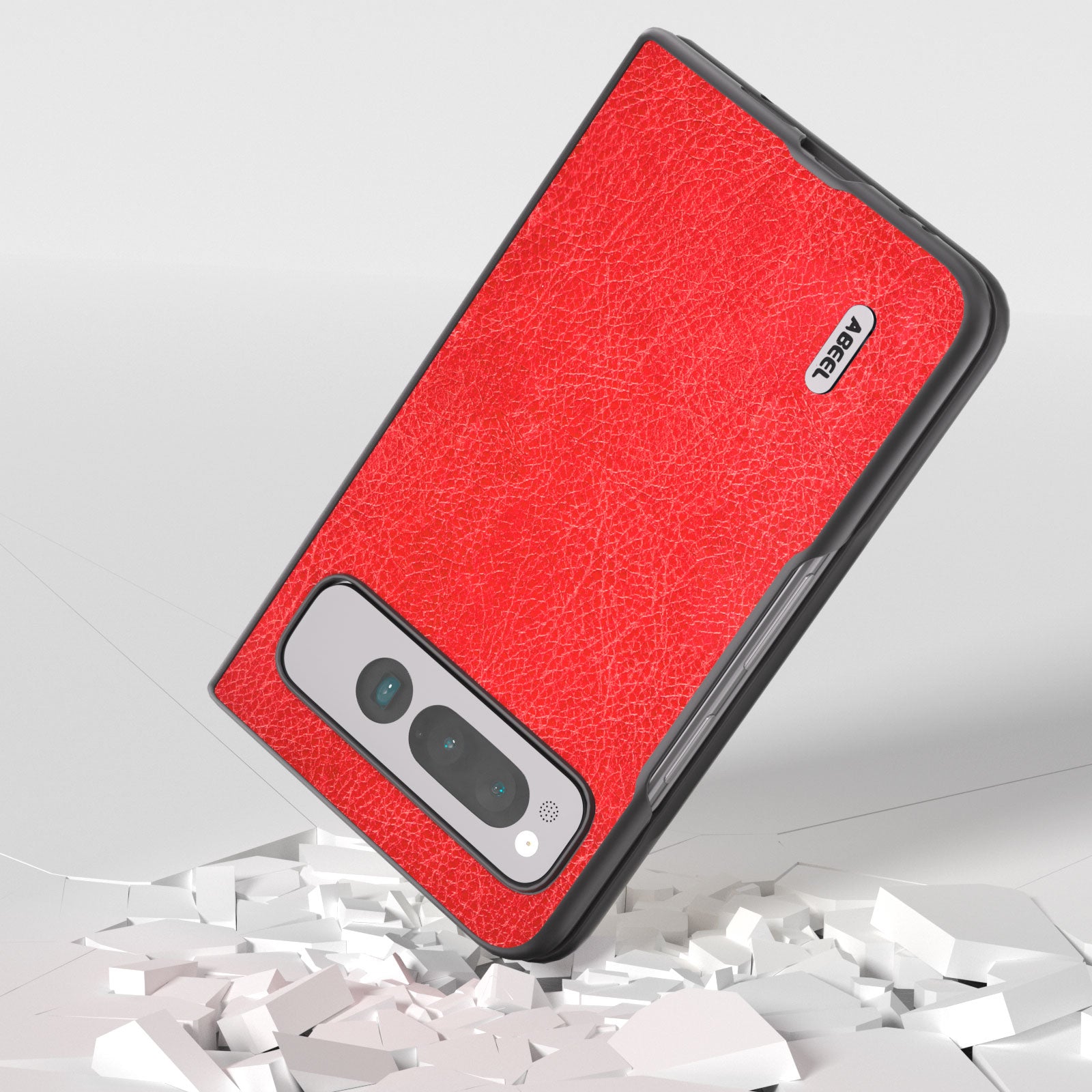 Uniqkart for Google Pixel Fold PU Leather+PC Phone Case Litchi Retro Texture Protective Cover - Red