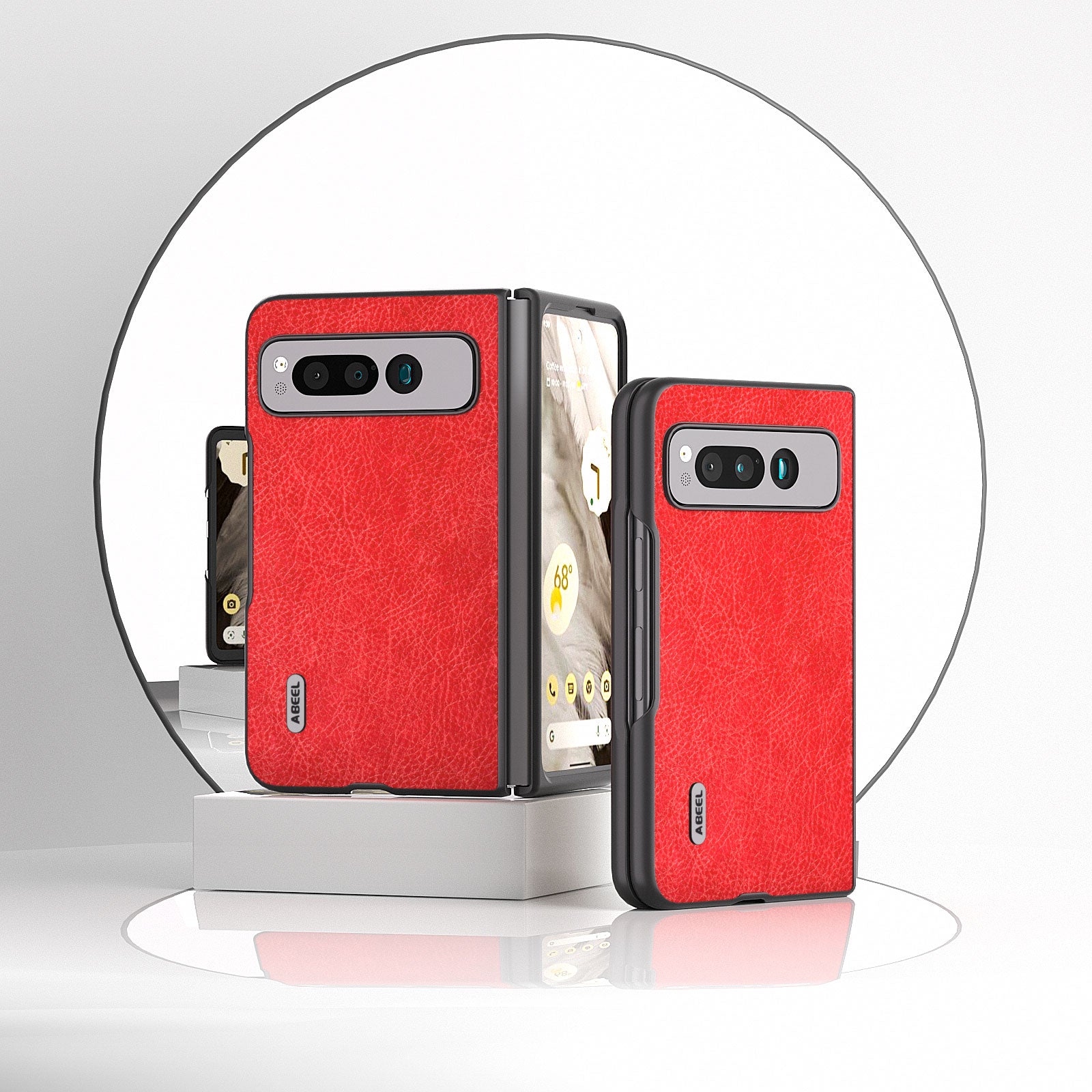 Uniqkart for Google Pixel Fold PU Leather+PC Phone Case Litchi Retro Texture Protective Cover - Red