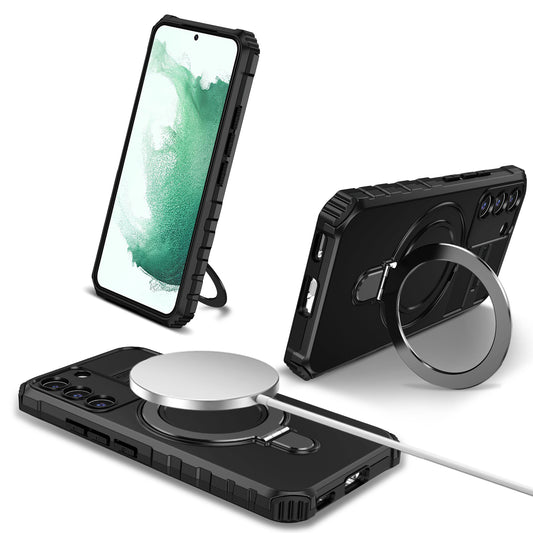 Uniqkart for Samsung Galaxy S22+ 5G Magnetic Phone Case Kickstand PC+TPU Anti-Scratch Cover - Black