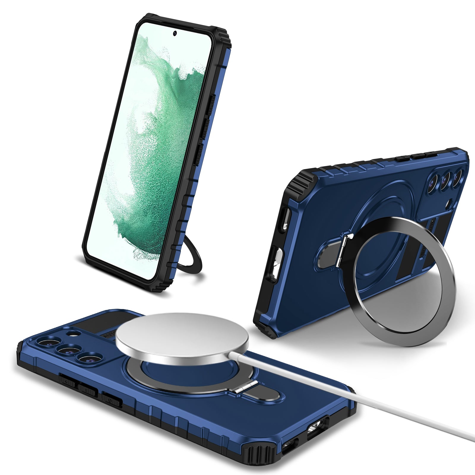 Uniqkart for Samsung Galaxy S22+ 5G Magnetic Phone Case Kickstand PC+TPU Anti-Scratch Cover - Blue