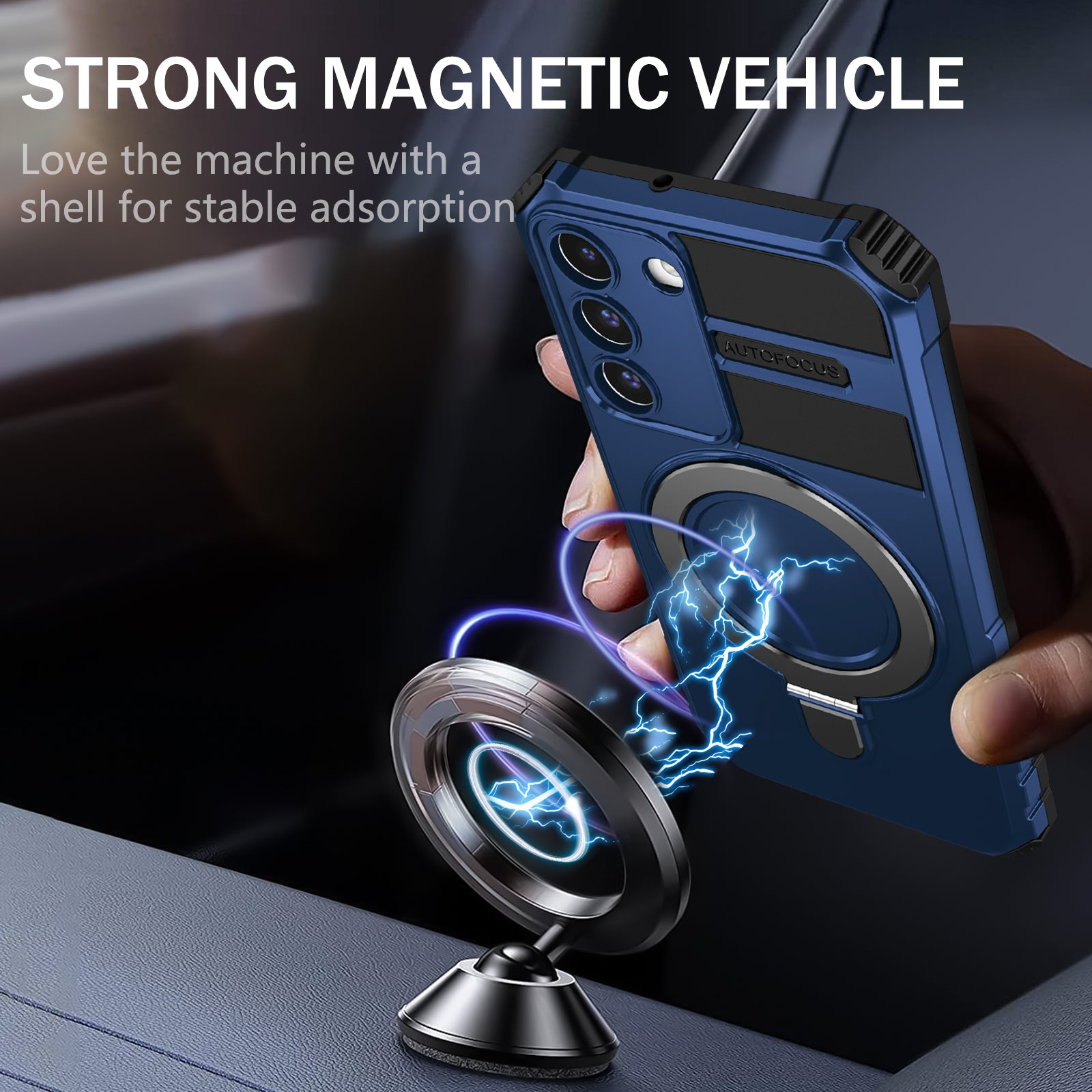 Uniqkart for Samsung Galaxy S22+ 5G Magnetic Phone Case Kickstand PC+TPU Anti-Scratch Cover - Blue