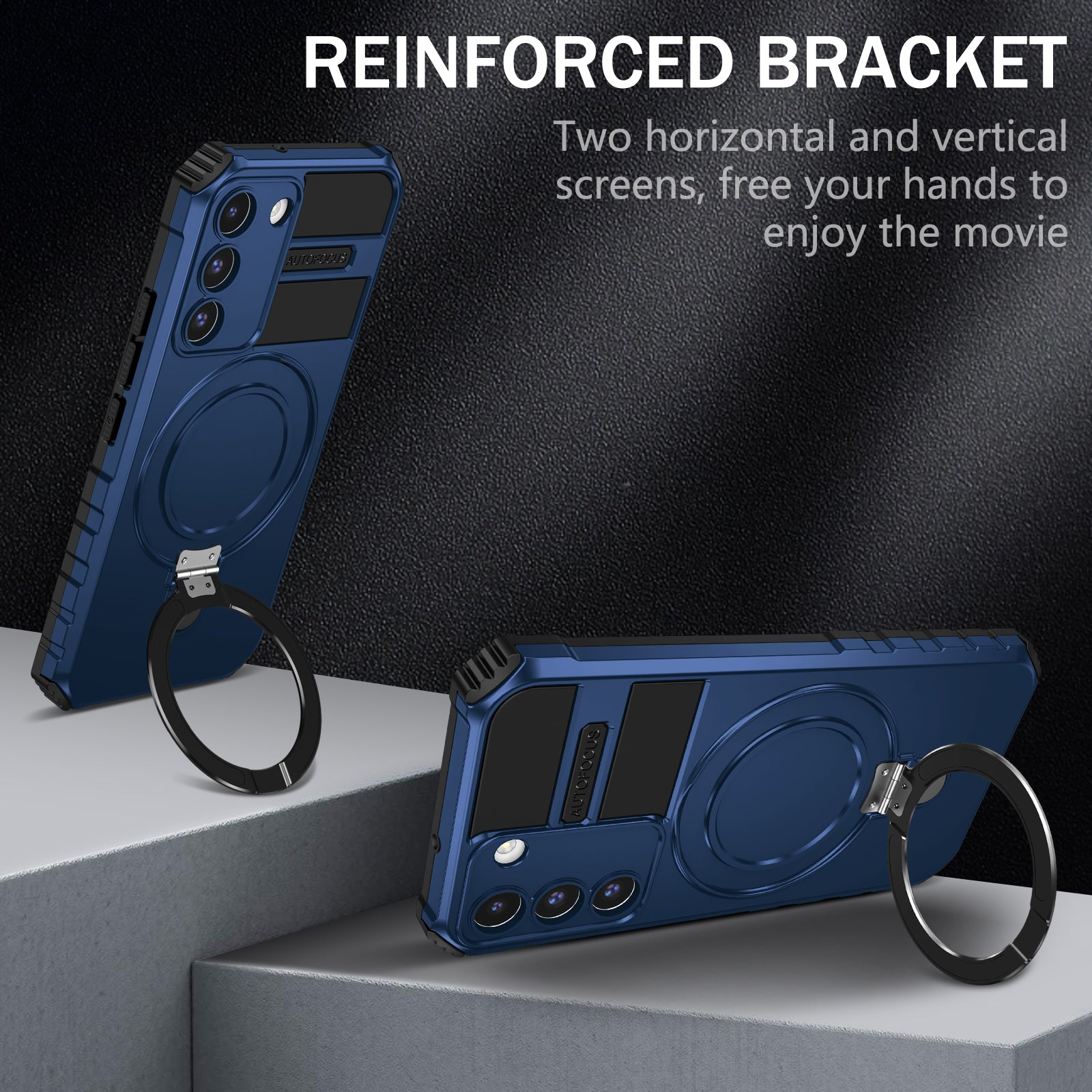 Uniqkart for Samsung Galaxy S22+ 5G Magnetic Phone Case Kickstand PC+TPU Anti-Scratch Cover - Blue