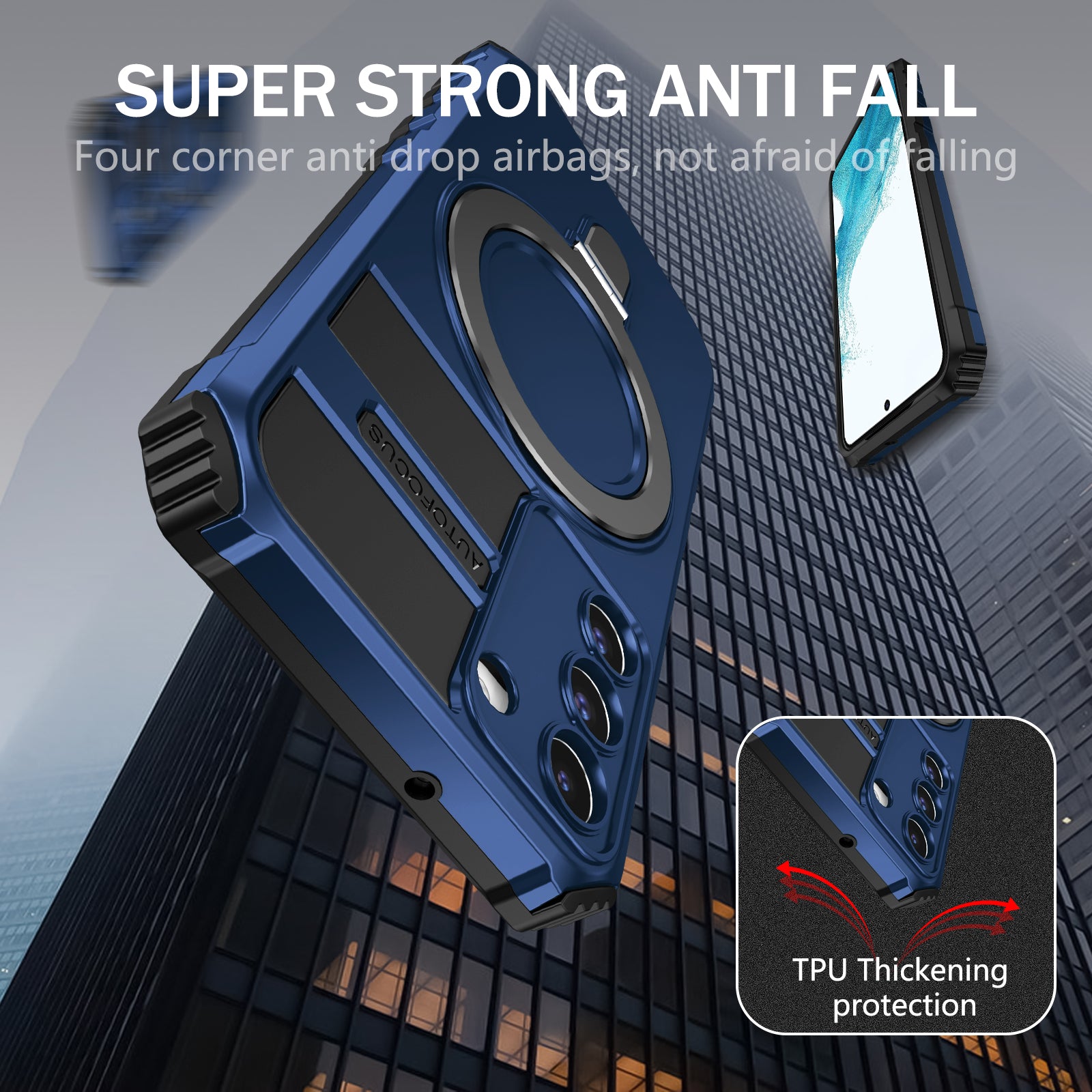 Uniqkart for Samsung Galaxy S22+ 5G Magnetic Phone Case Kickstand PC+TPU Anti-Scratch Cover - Blue